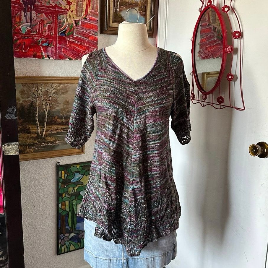 Faded Glory faded glory purple green blue knit short sleeve shirt Size M / US 6-8 / IT 42-44 - 1 Thumbnail
