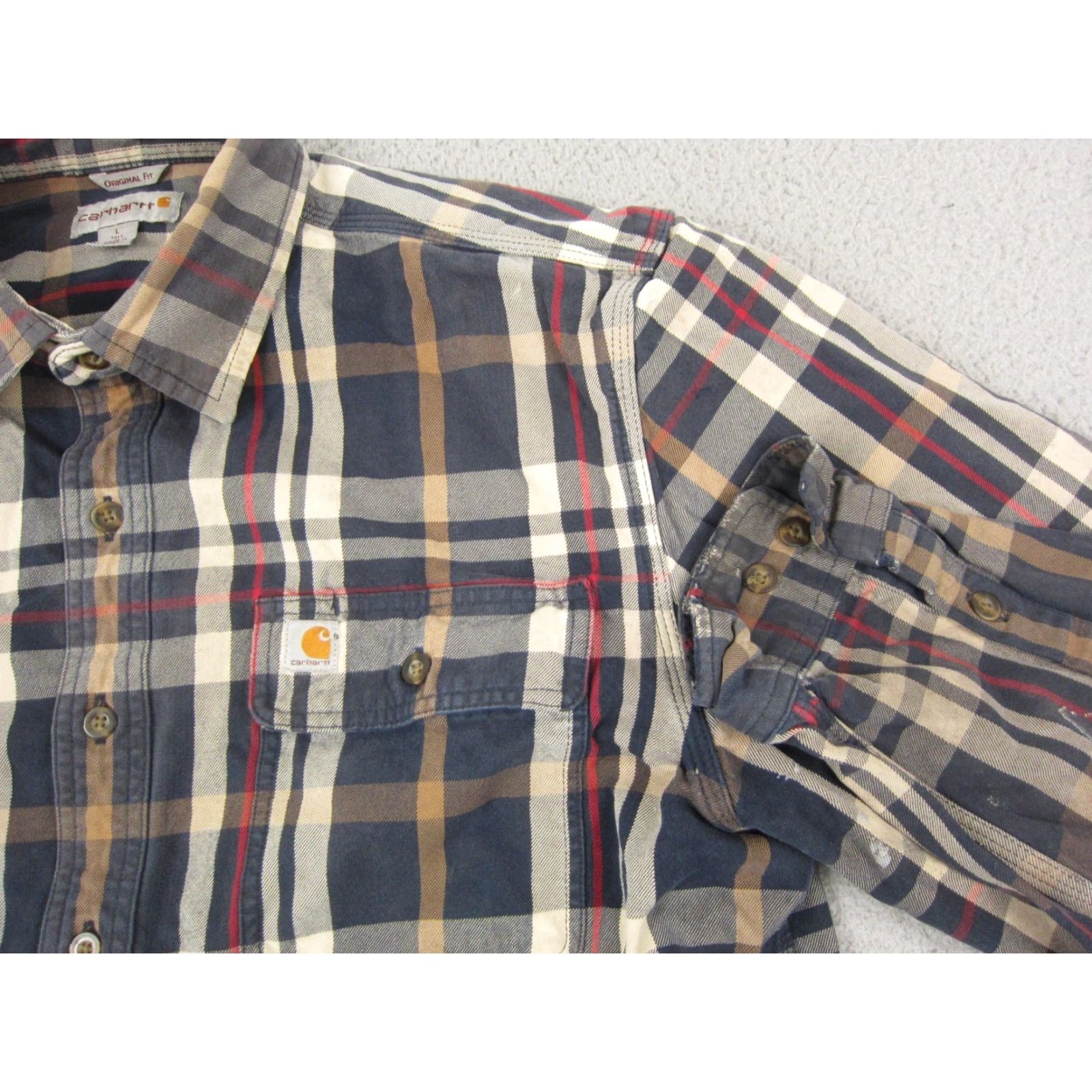 Carhartt VINTAGE Carhartt Shirt Mens LT Black Plaid Flannel Heavy Thick Workwear Casual Button-Up Tall Large Size US L / EU 52-54 / 3 - 3 Thumbnail