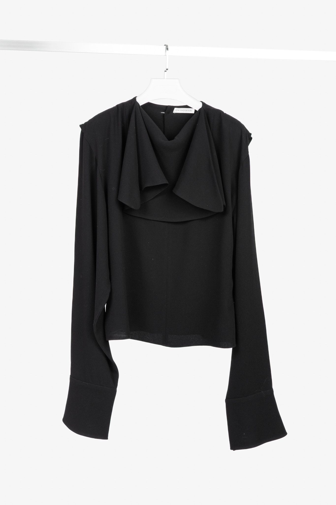 JW Anderson J.W. Anderson Black Crepe Draped-Neck Long-Sleeve Blouse Size L / US 10 / IT 46 - 1 Thumbnail