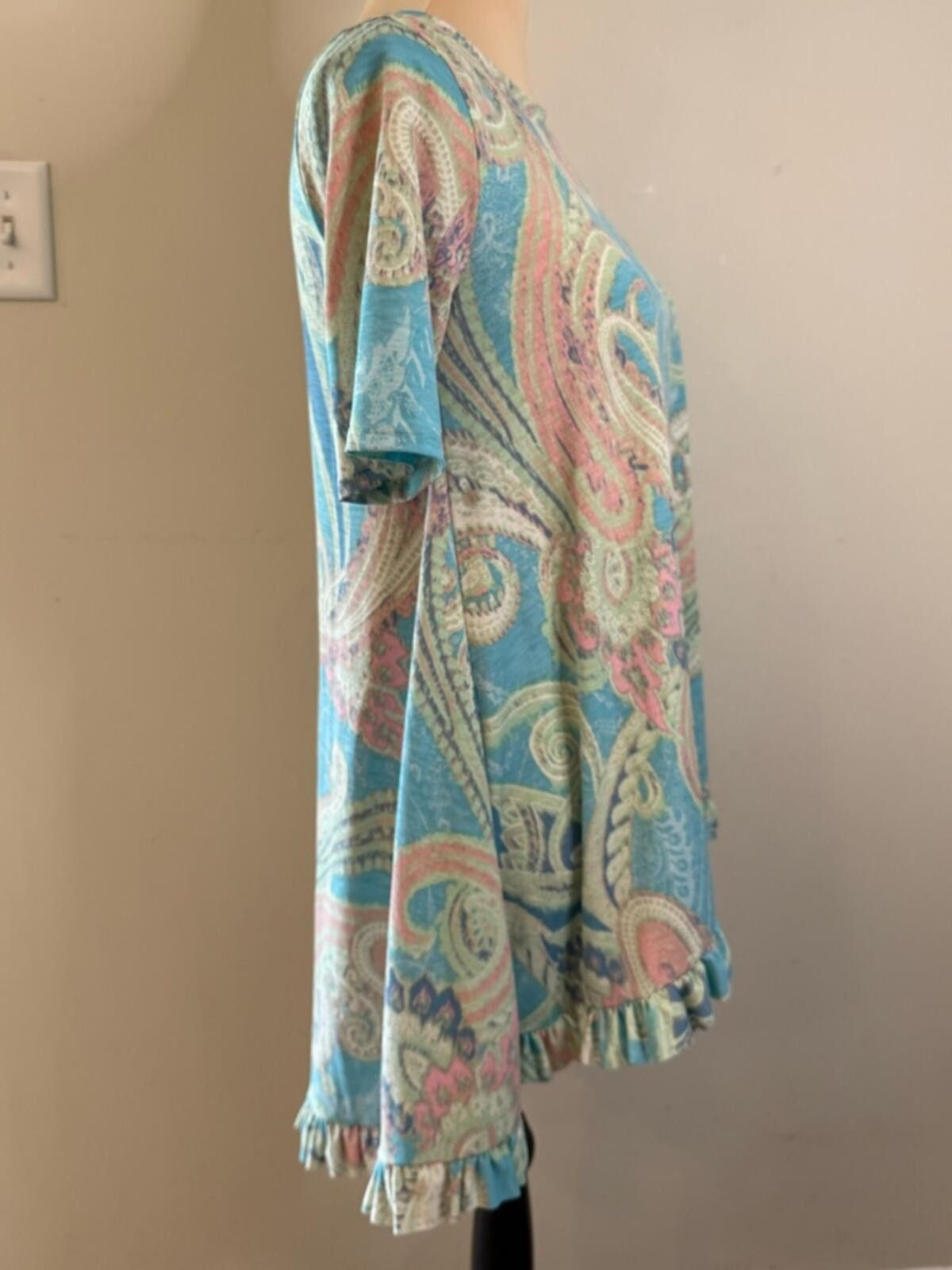 Other Paisley ruffled pastel tunic top teal blue pink green SZ SM Size S / US 4 / IT 40 - 2 Thumbnail