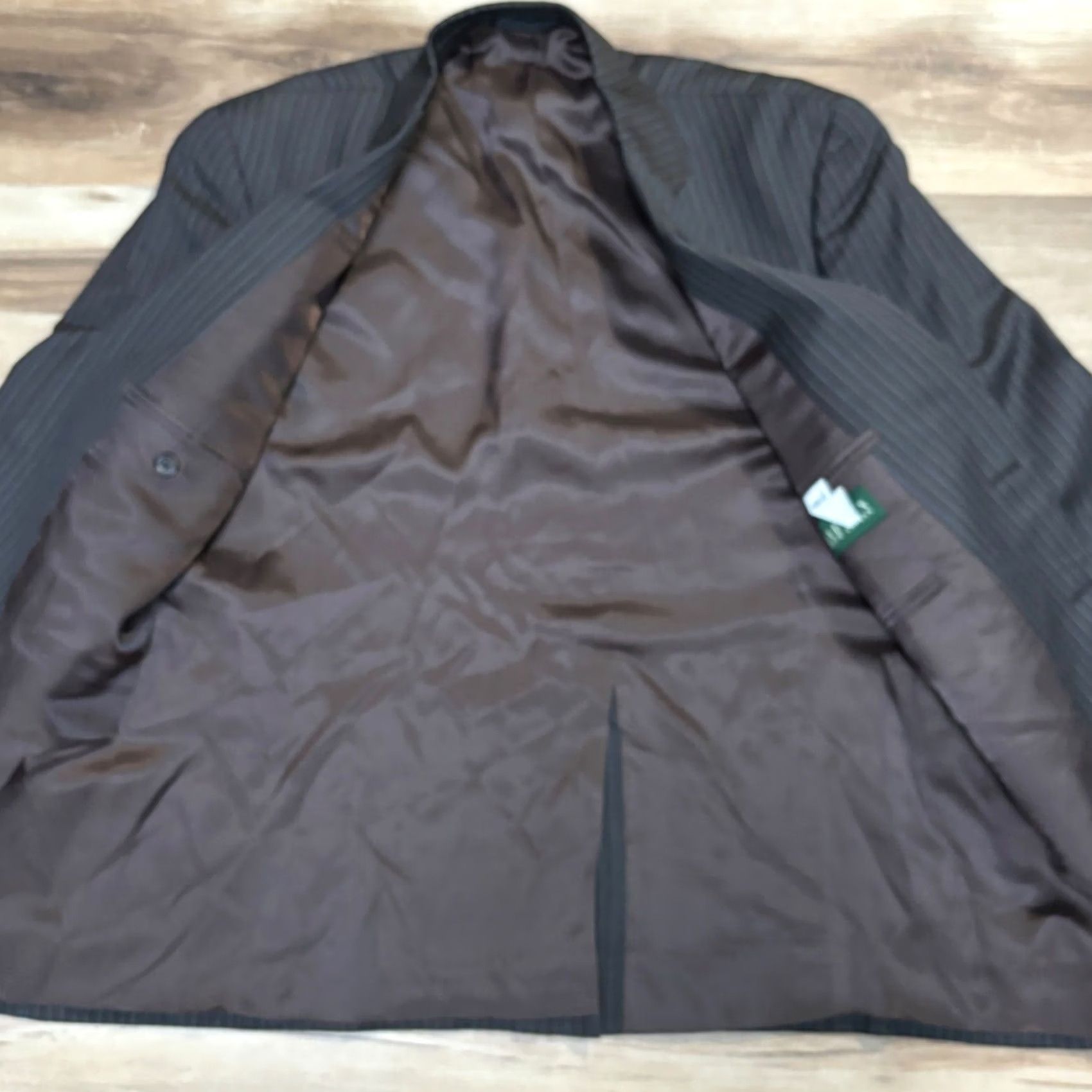Ralph Lauren Lauren Ralph Lauren Blazer Mens 40S Brown Pinstripe 100% Wool 2 Button Jacket Short Notch 4-Button Sleeve-Front Single-Breasted Boy Mens Size 40R - 2 Thumbnail