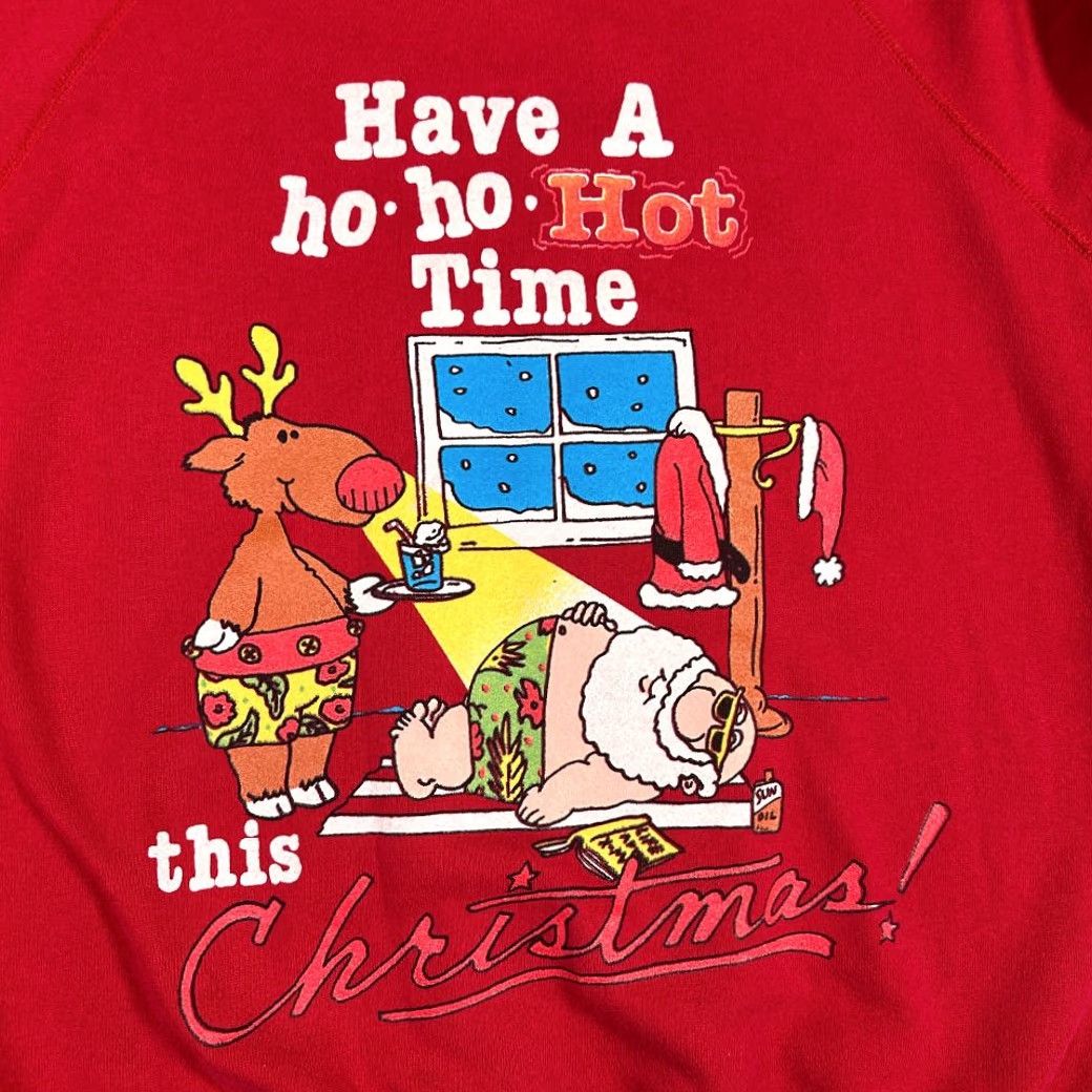 Vintage VINTAGE Christmas Sweater Shirt Adult MEDIUM Red Santa 90s Raglan 1st Class USA Mens Size US M / EU 48-50 / 2 - 2 Thumbnail