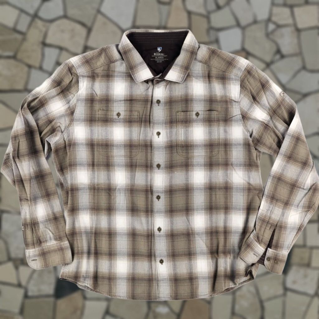 Vintage Kuhl Law Flannel Cotton Blend Plaid Button Up Shirt Brown Men's XL Size US XL / EU 56 / 4 - 1 Thumbnail