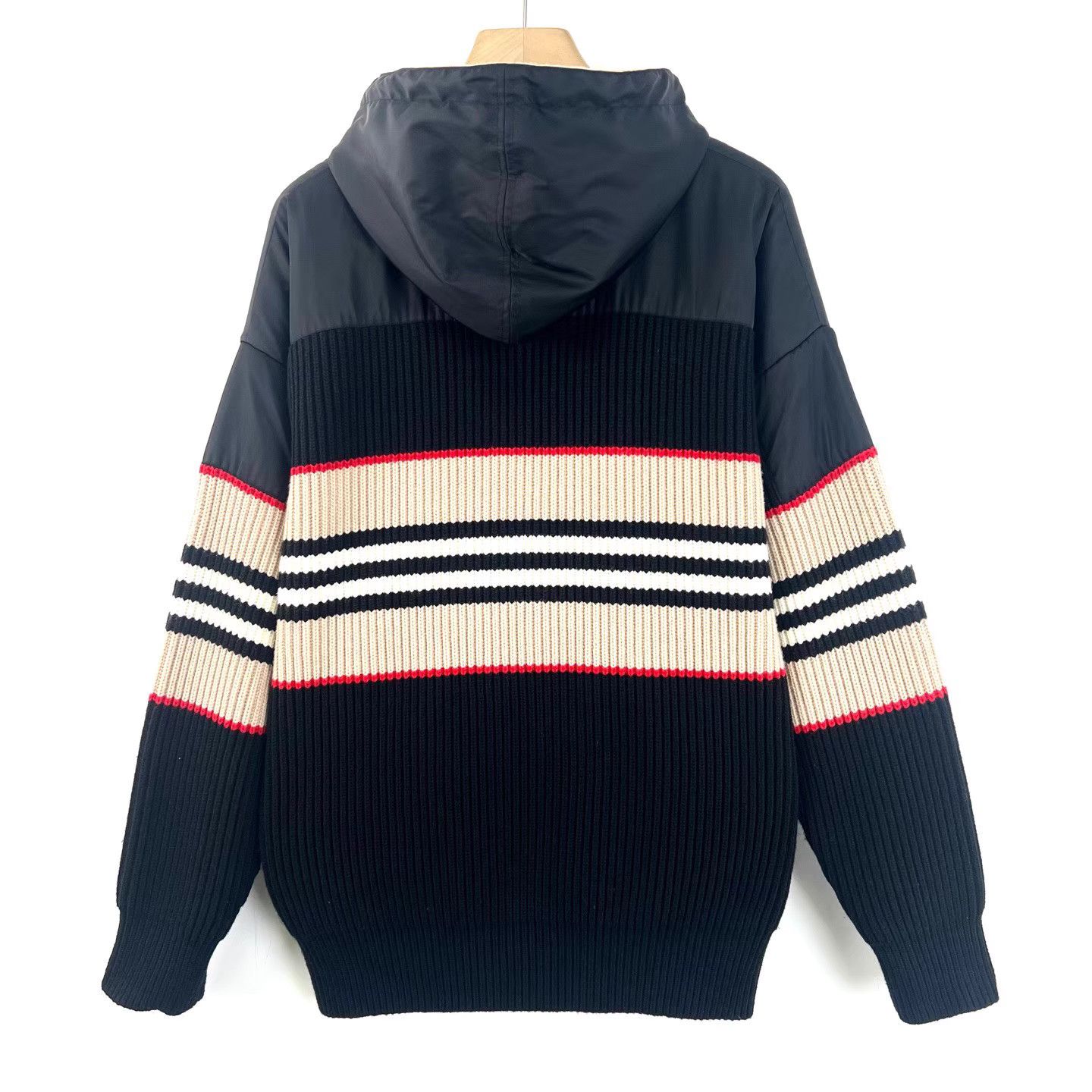 Burberry Burberry Black Panel Stripe Ribbed Knit Wool Hoodie K12 Size US M / EU 48-50 / 2 - 2 Thumbnail
