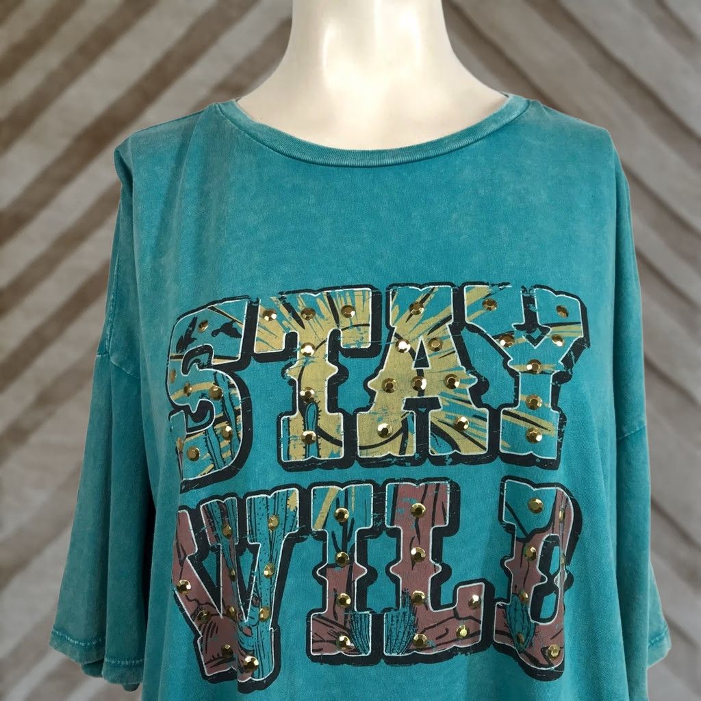 Vintage VINTAGE Rock & Roll Denim Turquoise Graphic Tee Stay Wild Oversized XL Size XL / US 12-14 / IT 48-50 - 1 Thumbnail