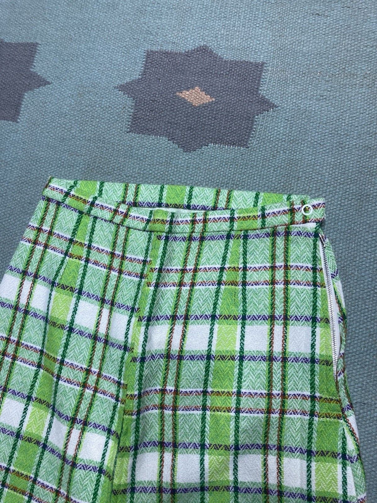 Vintage 60s plaid A-Line skirt midi maxi woven herringbone boho 23” Size 23" - 4 Thumbnail