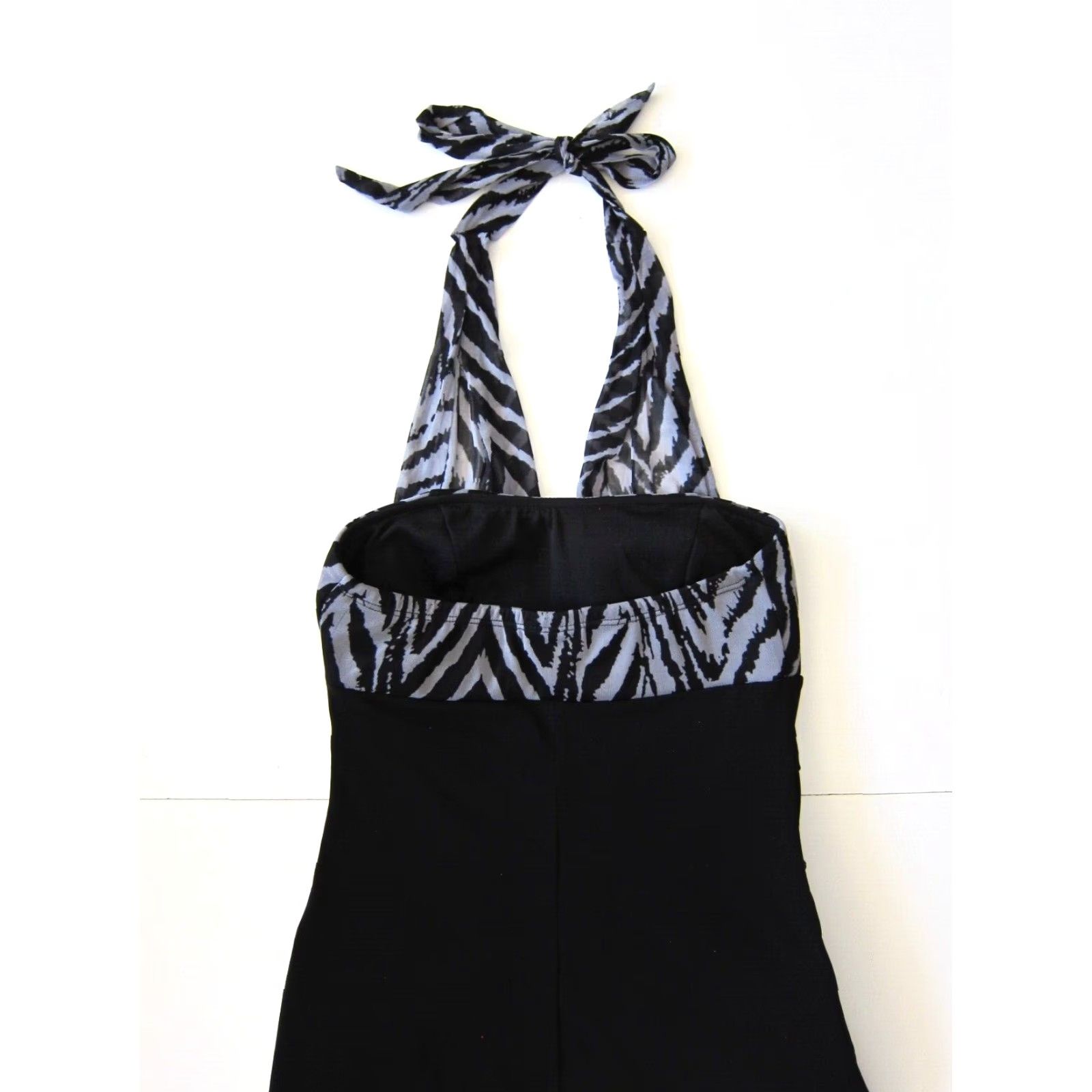 Vintage En Focus Studio Stretch Black Zebra Print Ruffle Bodycon Halter Dress 4 Size L / US 10 / IT 46 - 4 Thumbnail