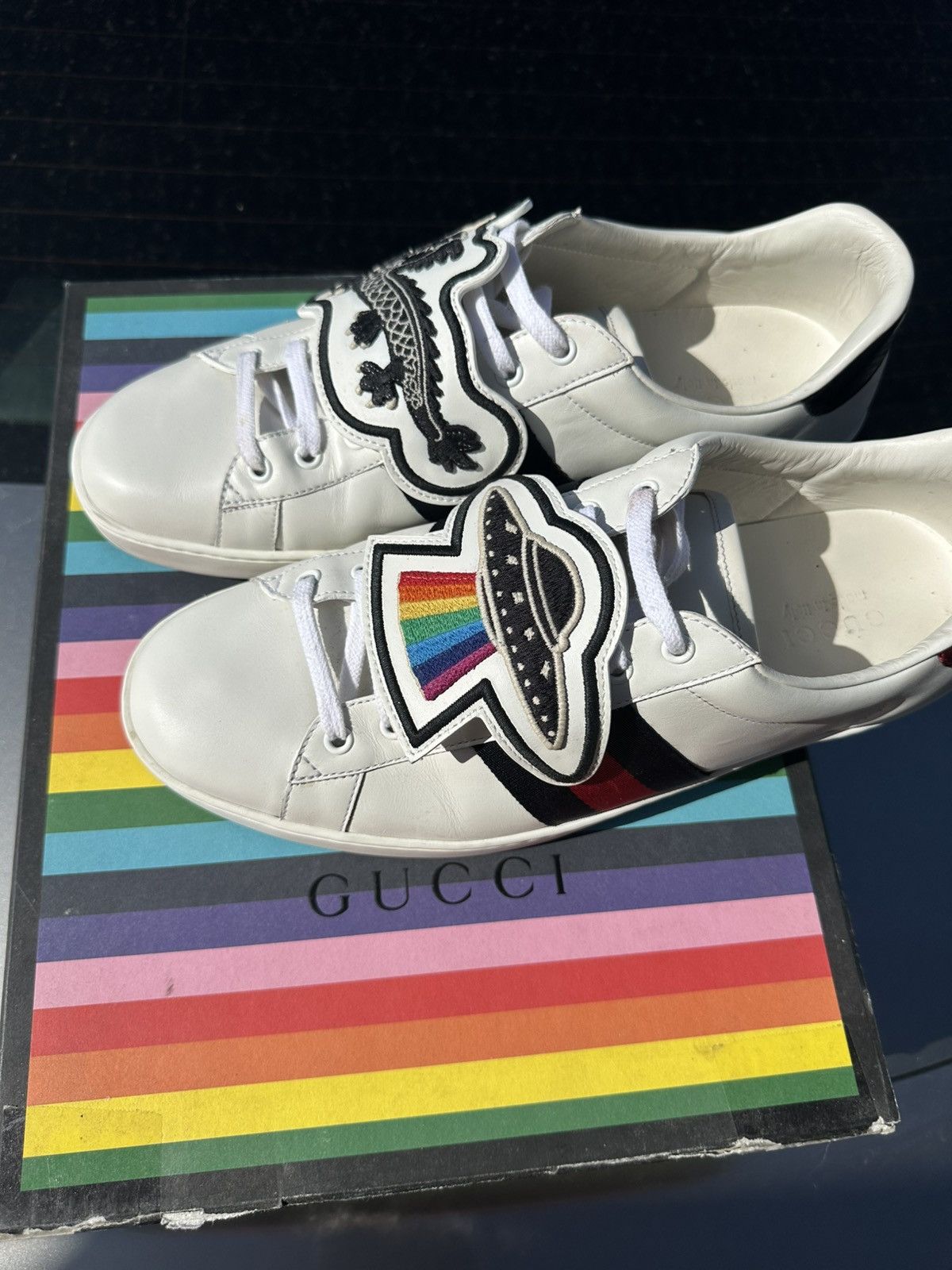 Gucci Gucci Ace Rainbow Patch Designer Sneakers Size 12.5 Size US 12.5 / EU 45-46 - 3 Thumbnail