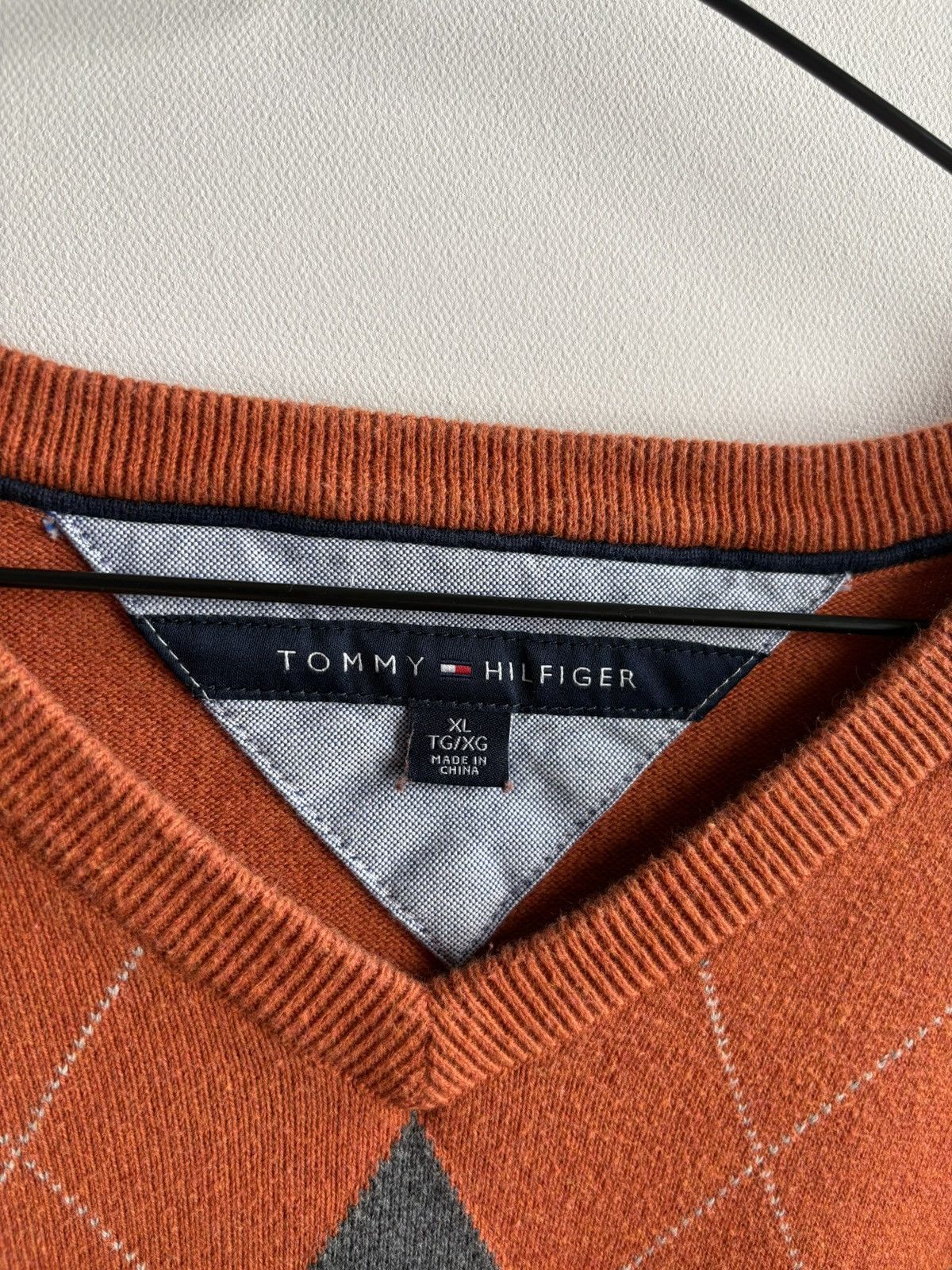 Tommy Hilfiger Tommy Hilfiger Vintage Argyle Orange Gray Blue Sweater Size US XL / EU 56 / 4 - 2 Thumbnail