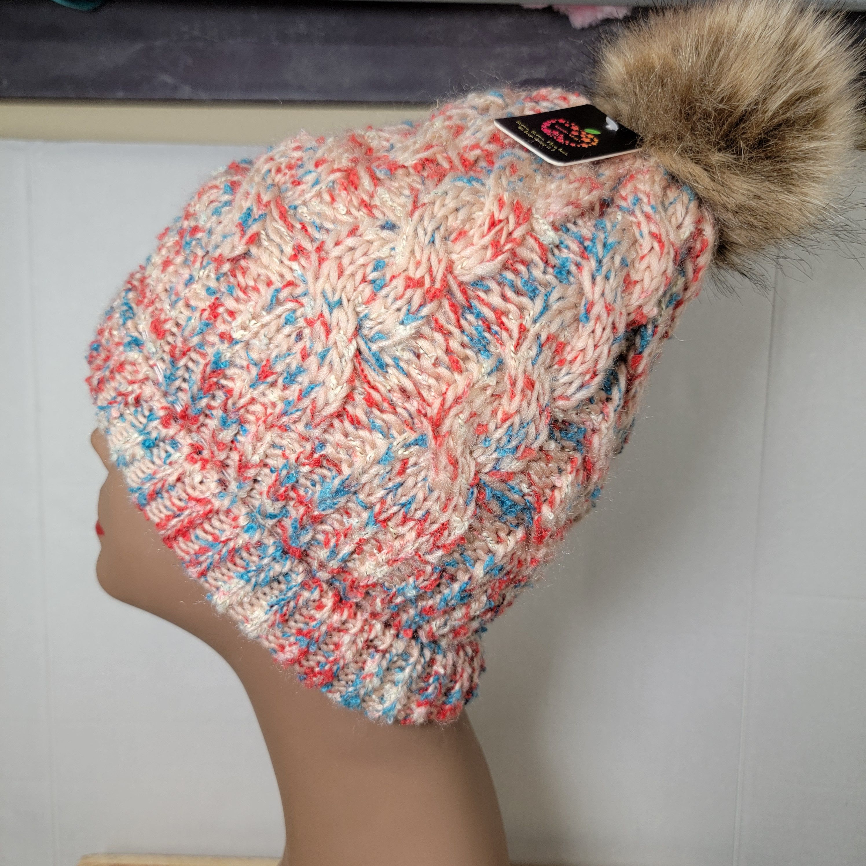 Other Apple Stars Thick Knit Beanie w/ Faux Fur Pom Pom - NWT Size ONE SIZE - 4 Thumbnail