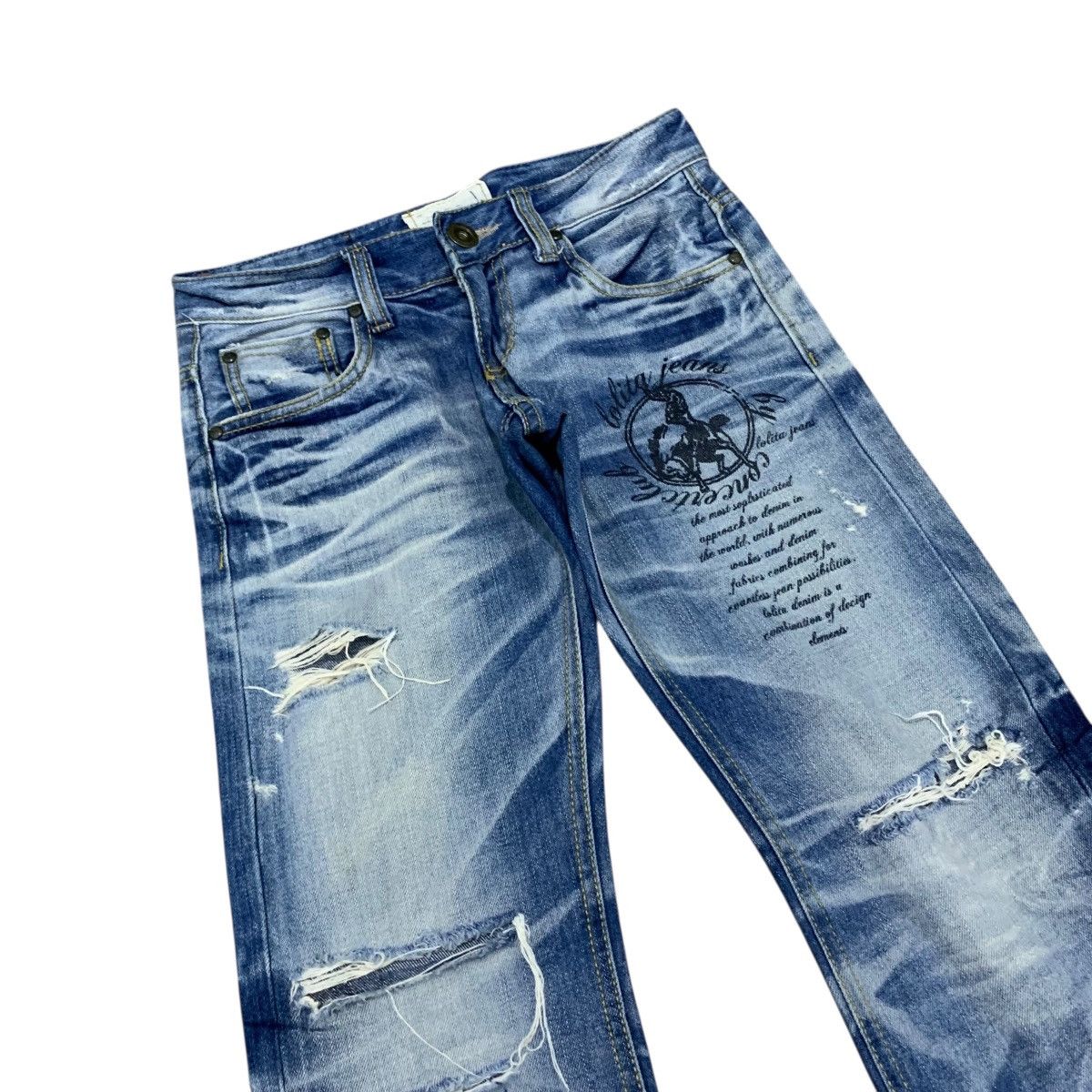 Beauty Beast Vintage Lolita Distressed Jeans Ripped Blue Faded Size US 28 / EU 44 - 3 Thumbnail
