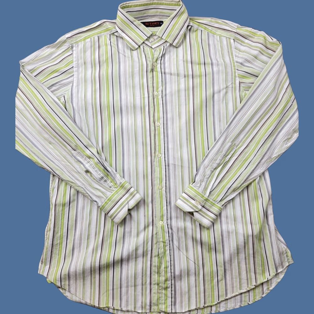 Etro Etro Milano Shirt Mens 44 Green White Brown Stripes Button Up Made in Italy Size US XXL / EU 58 / 5 - 1 Thumbnail