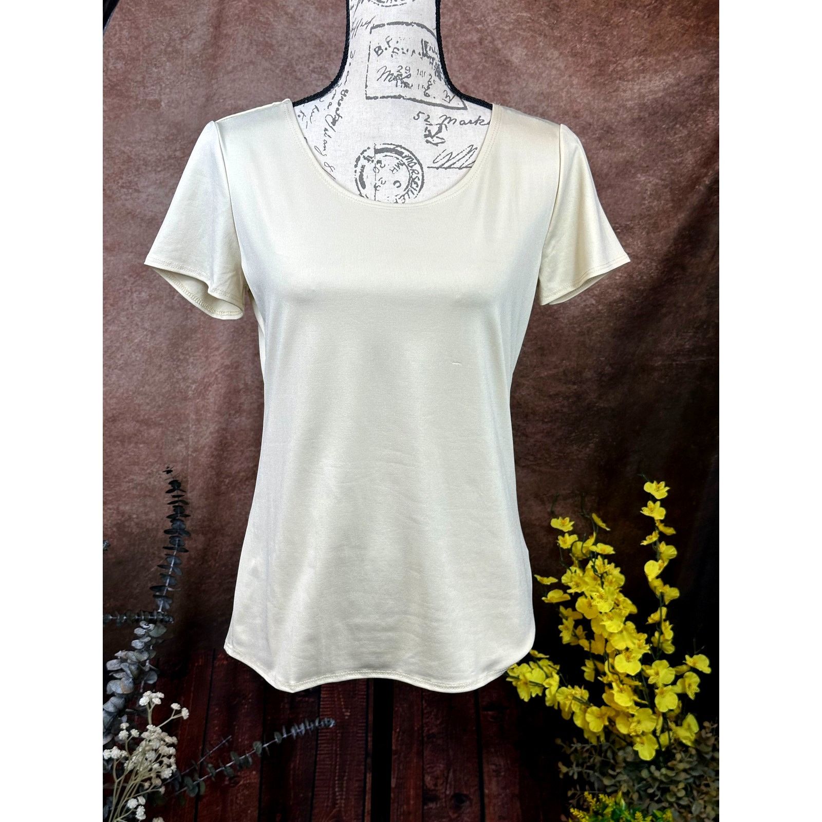 Other Scoop Neck Short Sleeve Pullover Notations Blouse Tan S Size S / US 4 / IT 40 - 3 Thumbnail