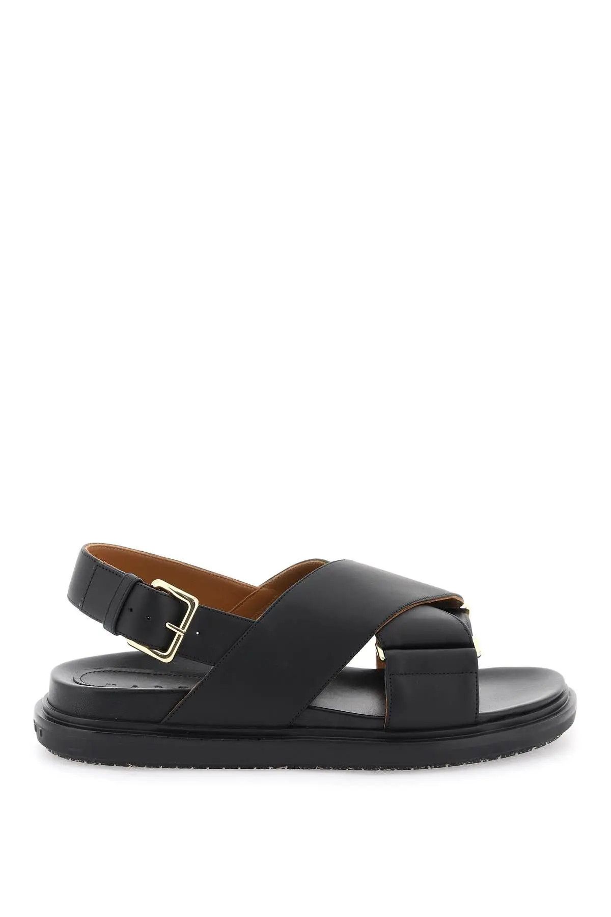 image of Marni O1S22I1N1223 Fussbett Leather Sandals In Black, Women's (Size 11)
