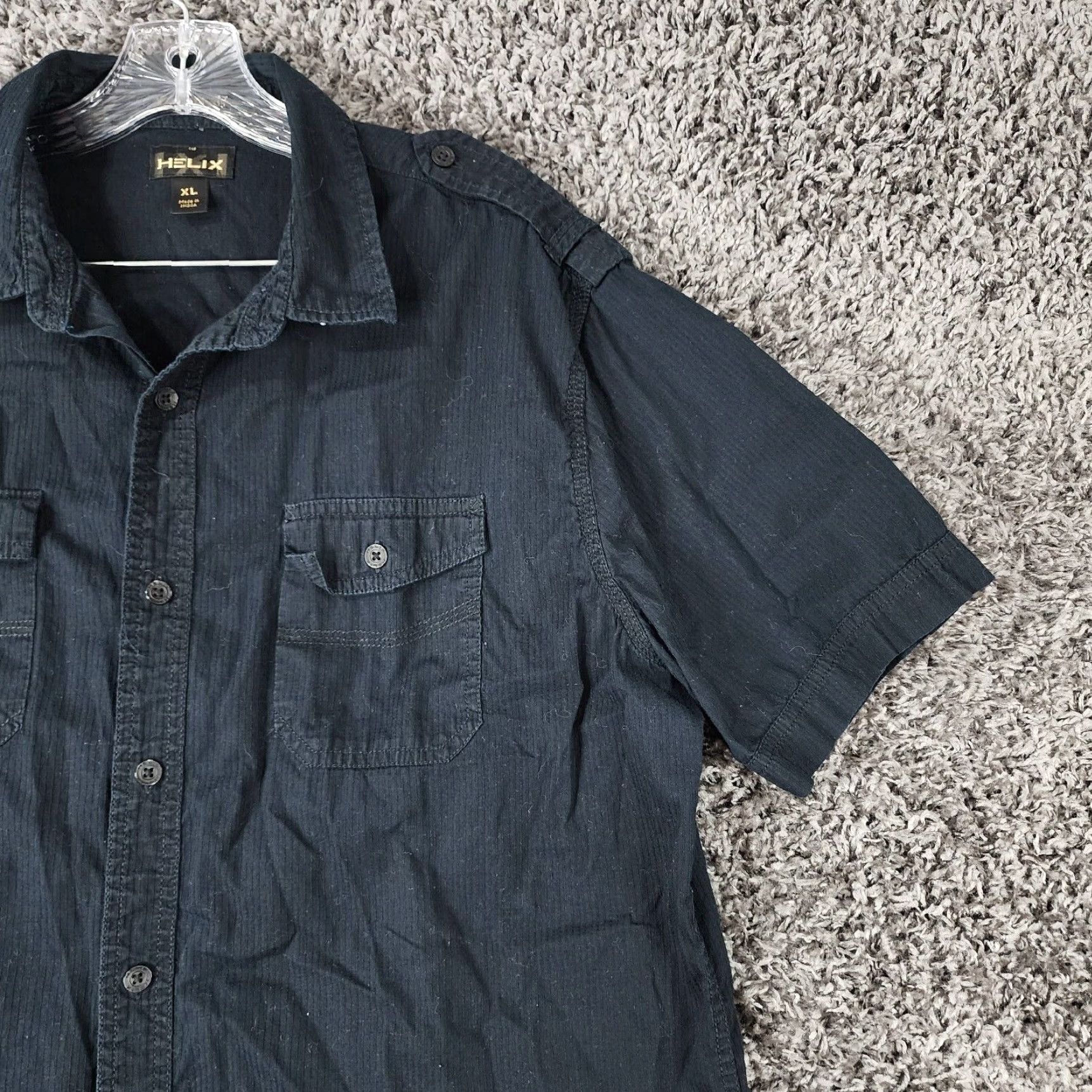 Vintage Helix Shirt XL Black Striped Athletic Fit Short Sleeve Button Up Mens Size US 36 / EU 52 - 3 Thumbnail
