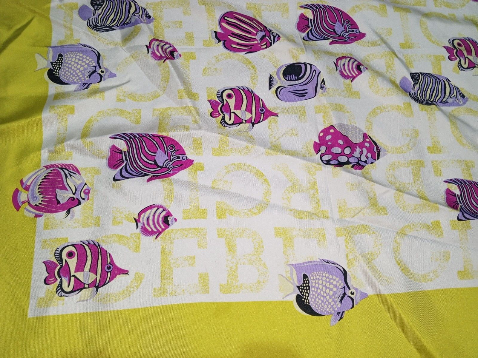 Iceberg ICEBERG Italy Large Fishes Yellow Green Purple Silk Scarf Size ONE SIZE - 2 Thumbnail