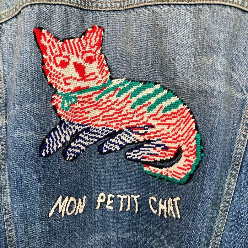 Gucci Gucci Old embroidered cat letter denim jacket 2504-Nextarro Size US L / EU 52-54 / 3 - 4 Thumbnail
