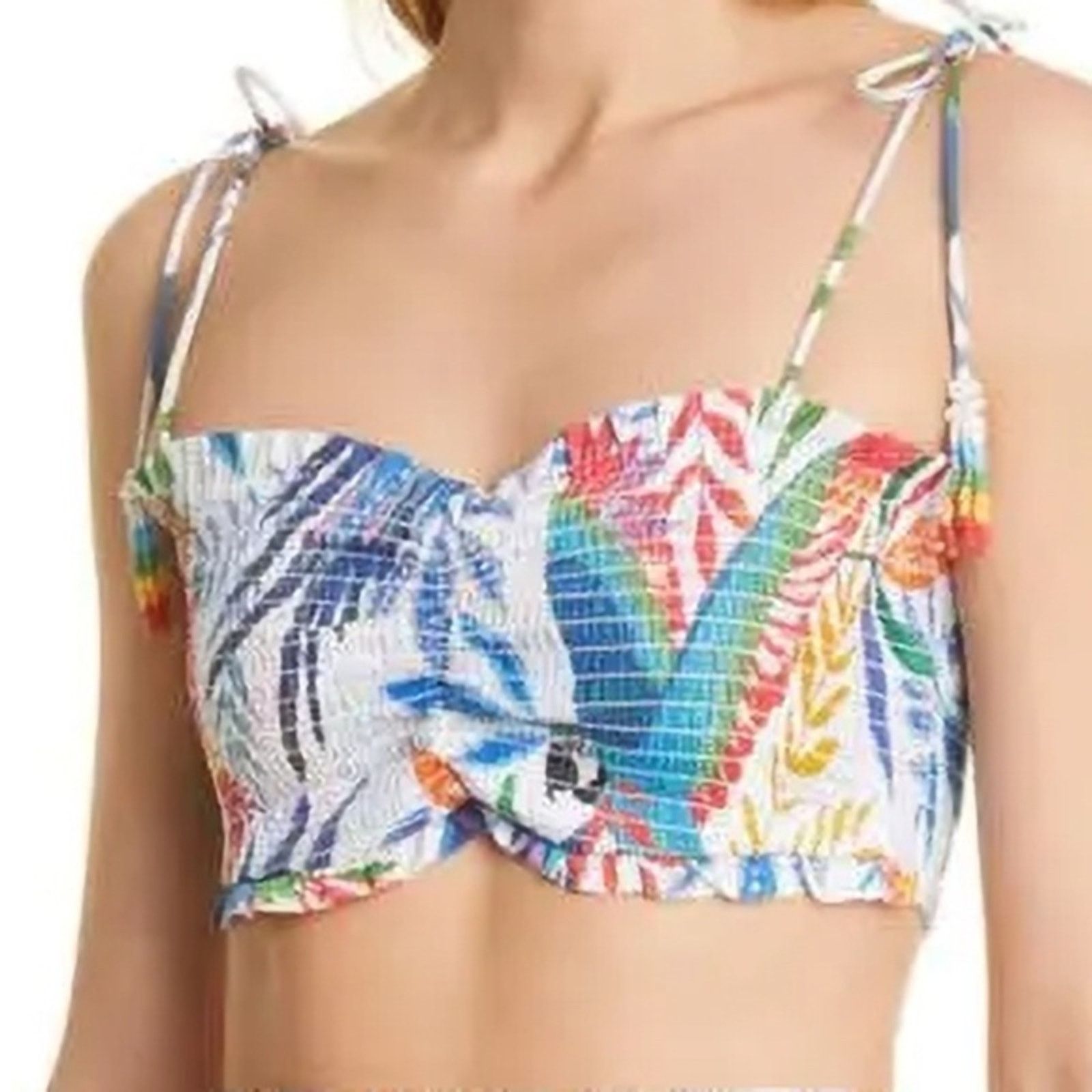 Farm Rio Farm Rio. New! Macaw Wind Smocked Crop Top Size L / US 10 / IT 46 - 5 Thumbnail