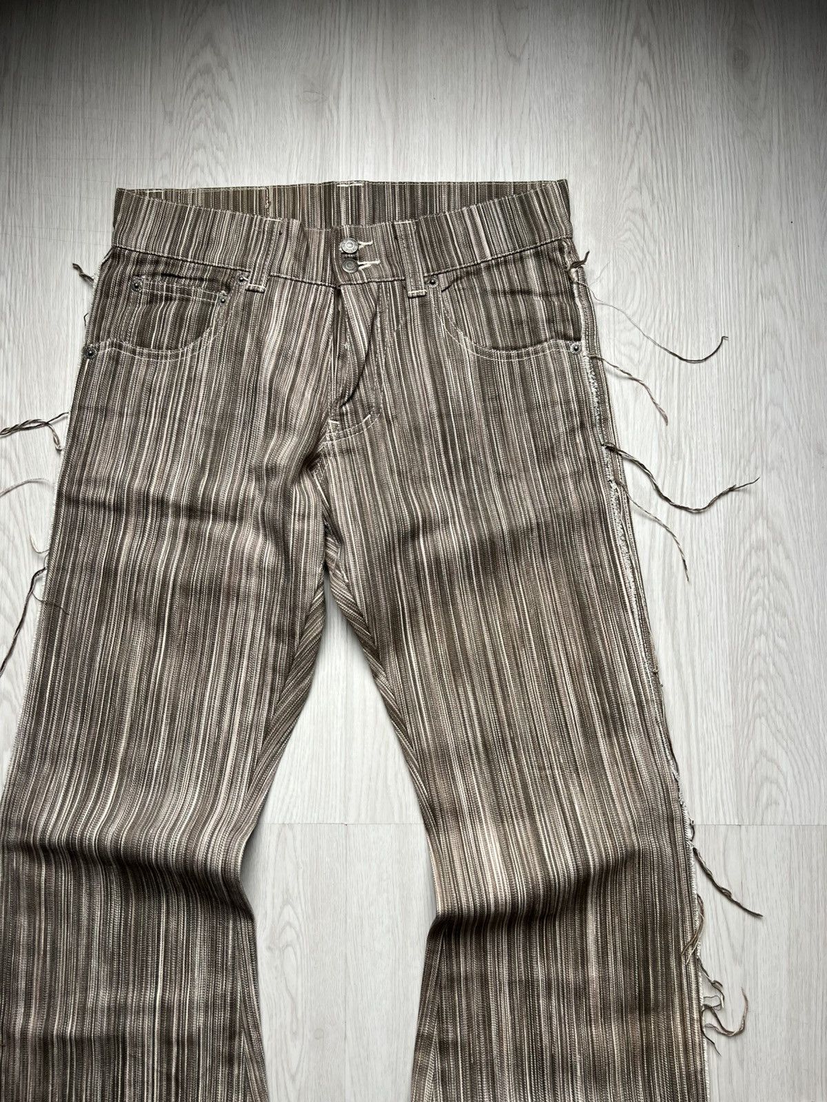 If Six Was Nine Tornado Mart Shadow Stripe Fringe Flared Denim Size US 29 - 5 Thumbnail