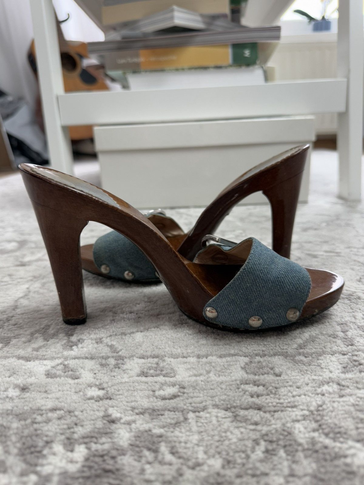 Dior Vintage y2k Dior wood & denim mules sandals US6 designer rare Size US 6 / IT 36 - 14 Thumbnail