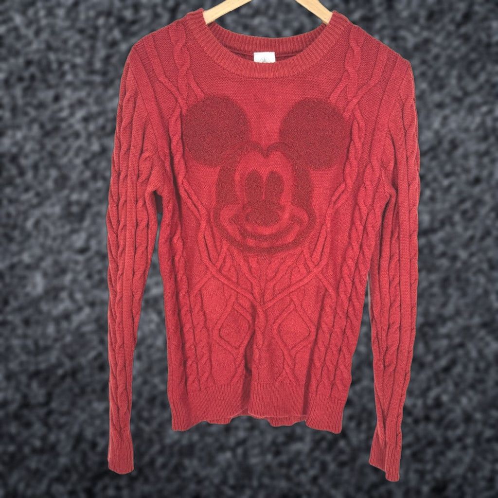 Disney Disney Mickey Mouse Cable Knit Sweater Red Women Small Crew Pullover Embroidered Size S / US 4 / IT 40 - 1 Thumbnail