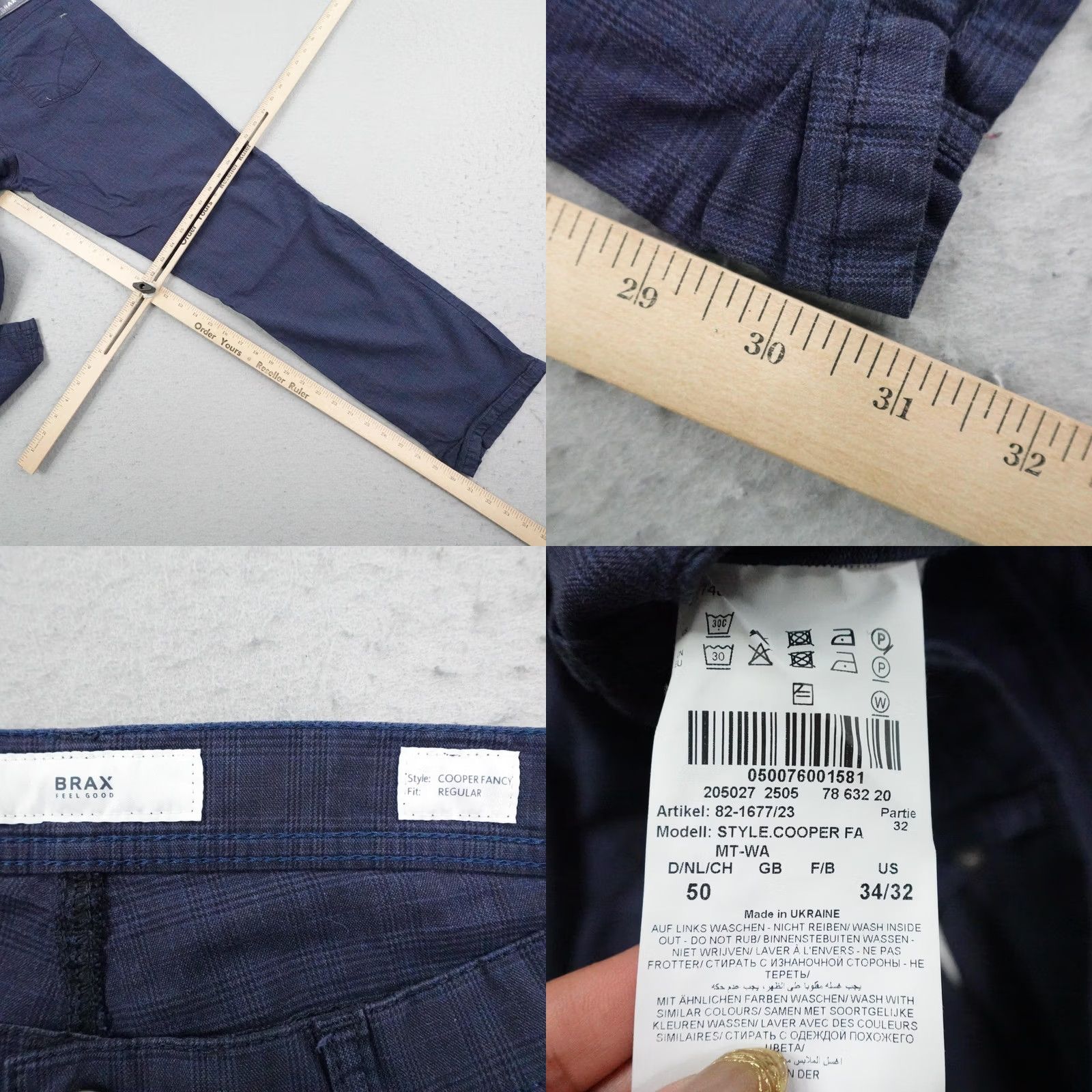 BRAX BRAX Pants Mens Blue Plaid Cooper Fancy Chino Regular Straight 34x32 Size US 34 / EU 50 - 8 Thumbnail