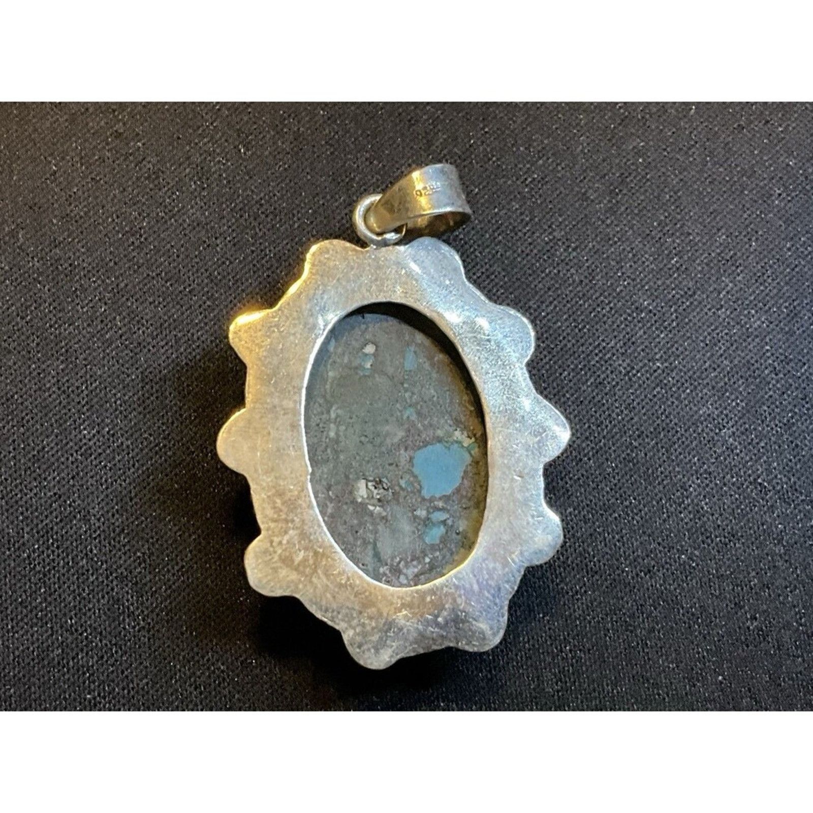 Other 925 Sterling Silver Turquoise Scalloped Silver Pendant Size ONE SIZE - 4 Thumbnail