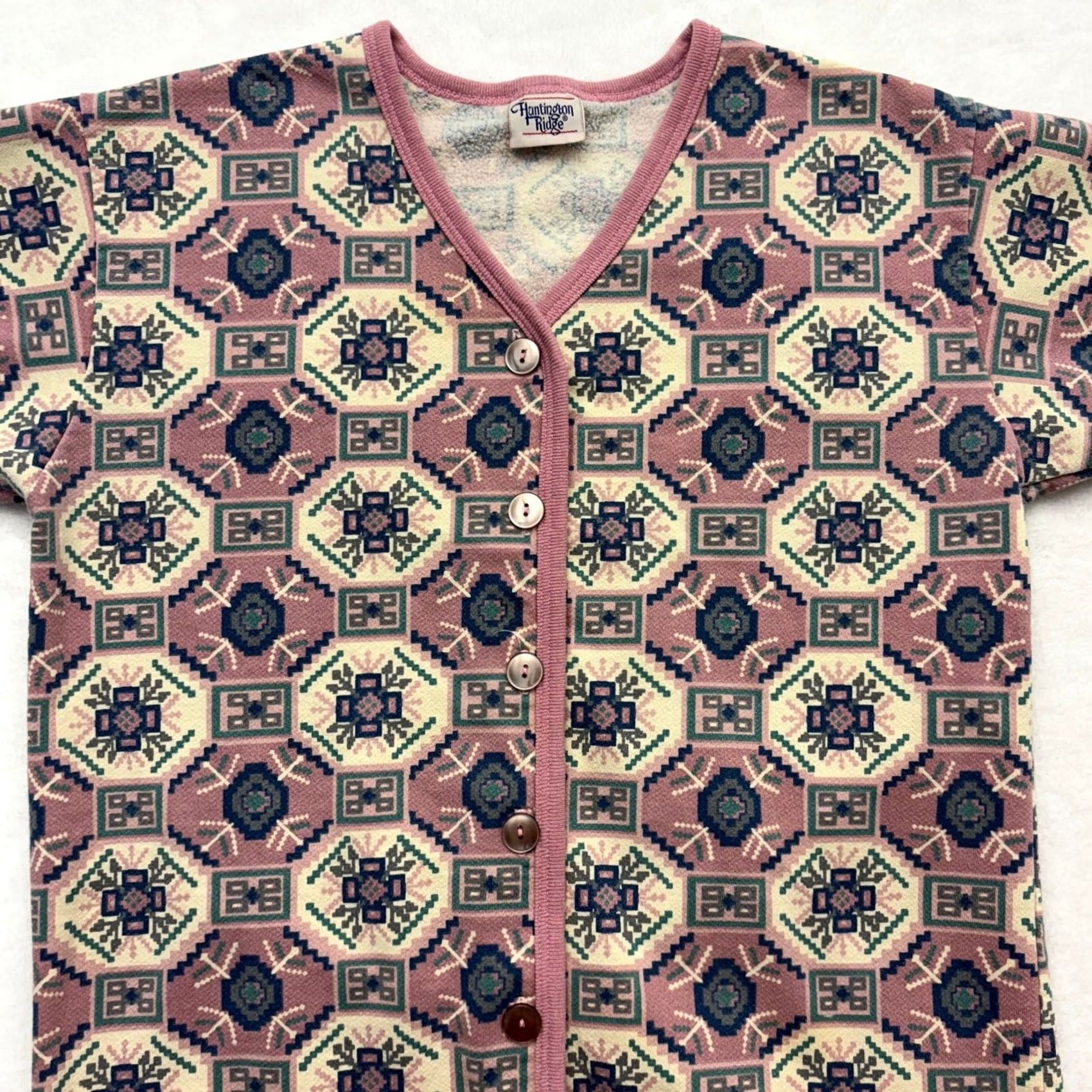 Pinko VINTAGE Shirt Womens L Pink Tribal Print Cardigan Green Western Fleece Button Sweatshirt Size L / US 10 / IT 46 - 3 Thumbnail
