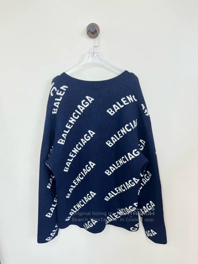 Balenciaga Deep blue wool knit cardigan with full logo let