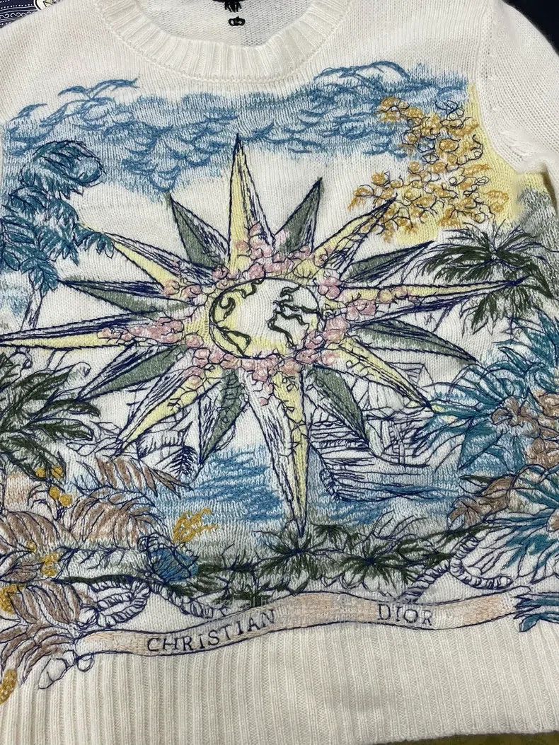 Dior Dior White Infinite Dream Yellow Star Embroidery Knitwear Size XXS / US 00 / IT 34 - 2 Thumbnail