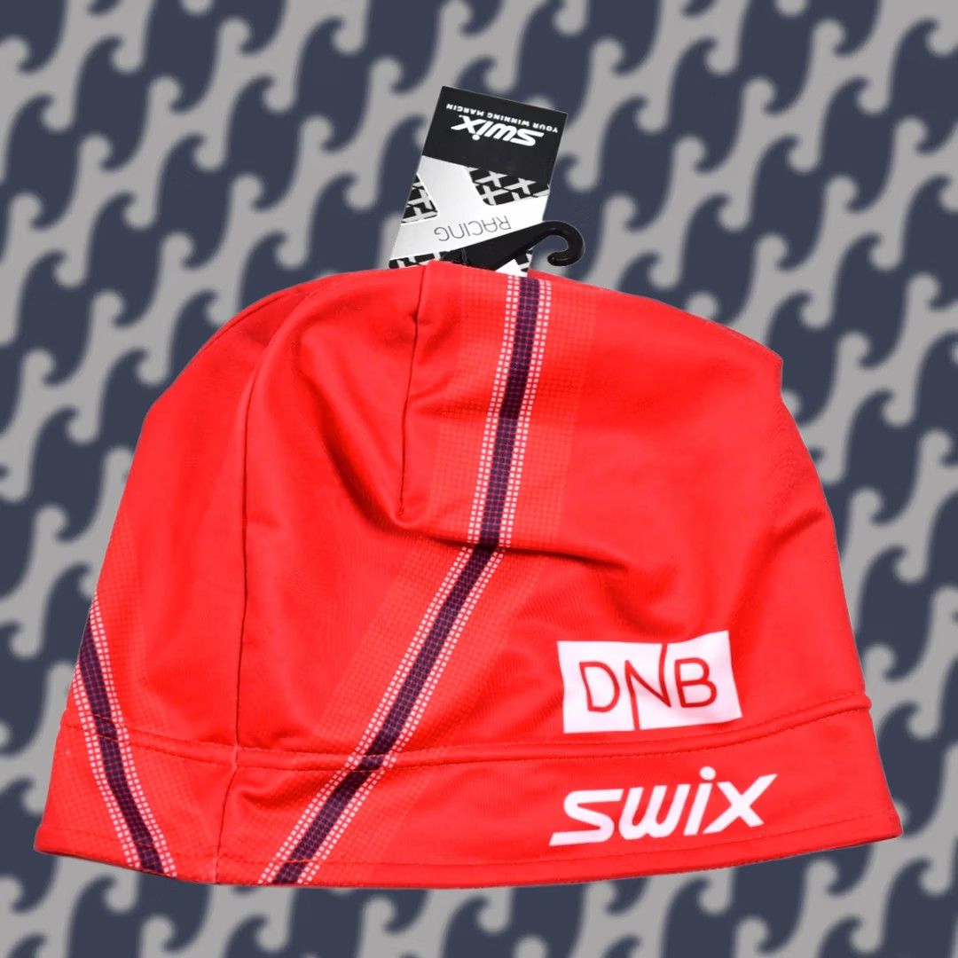 Vintage Swix DNB Norway Race Beanie Hat Mens Size 58 Red 88% Polyester 13% Spandex Geometric Pattern Fall Winter Spring Summer Size ONE SIZE - 1 Thumbnail