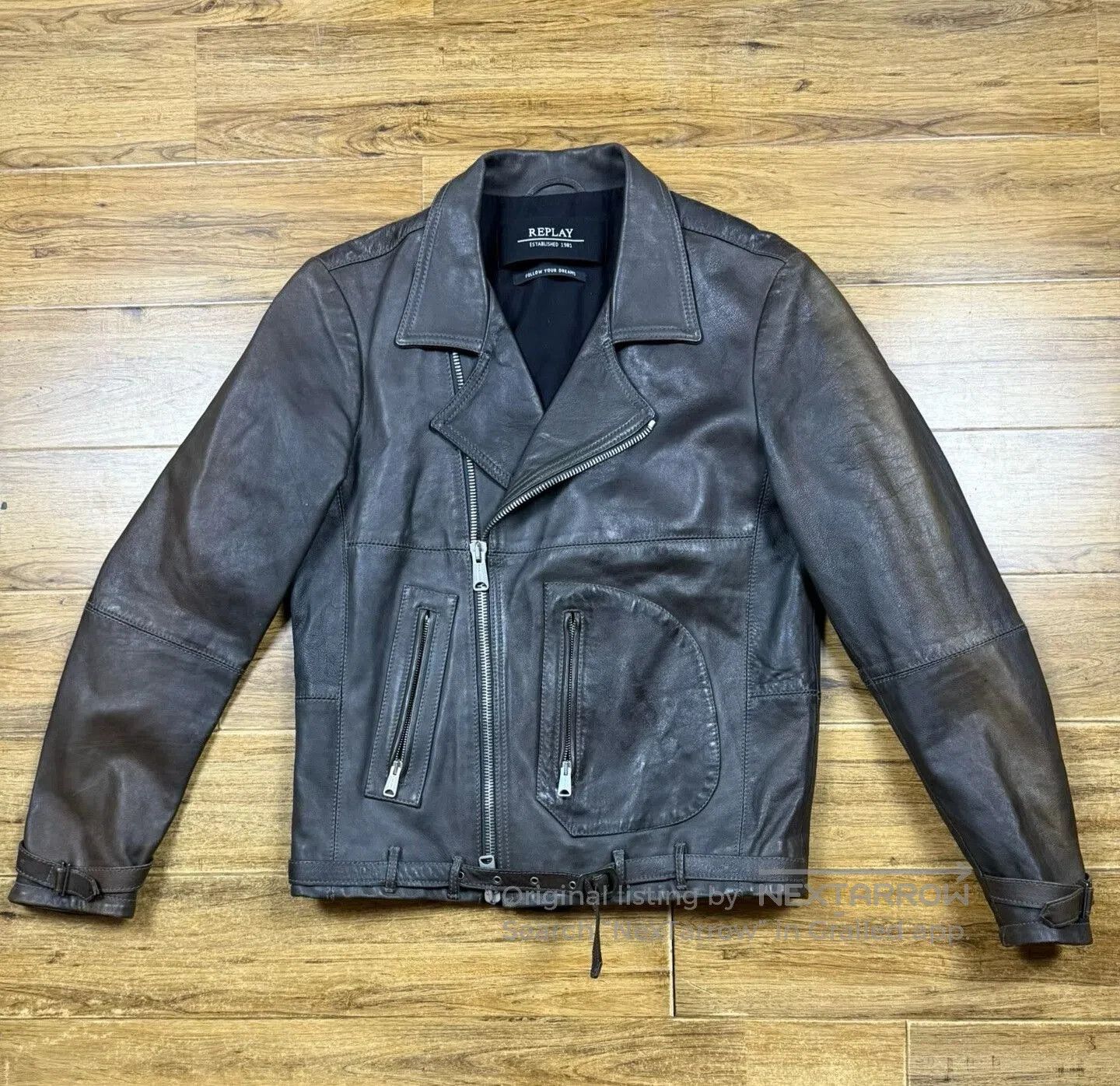 Replay Replay Men's Leather Biker Jacket. Size US M / EU 48-50 / 2 - 1 Thumbnail
