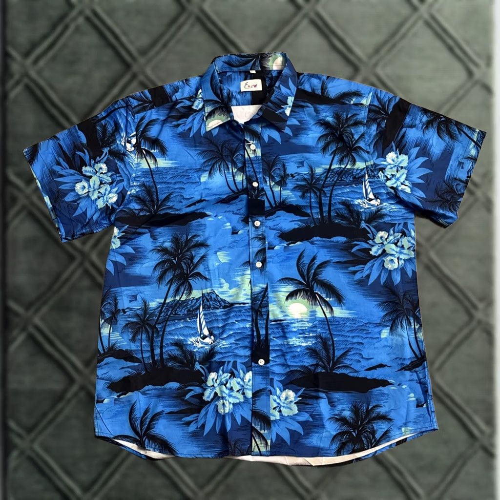 Vintage EUOW Shirt XL Mens Button-Up Hawaiian Vacation/NWT Blue Short Sleeve Graphic Print Size US XL / EU 56 / 4 - 1 Thumbnail