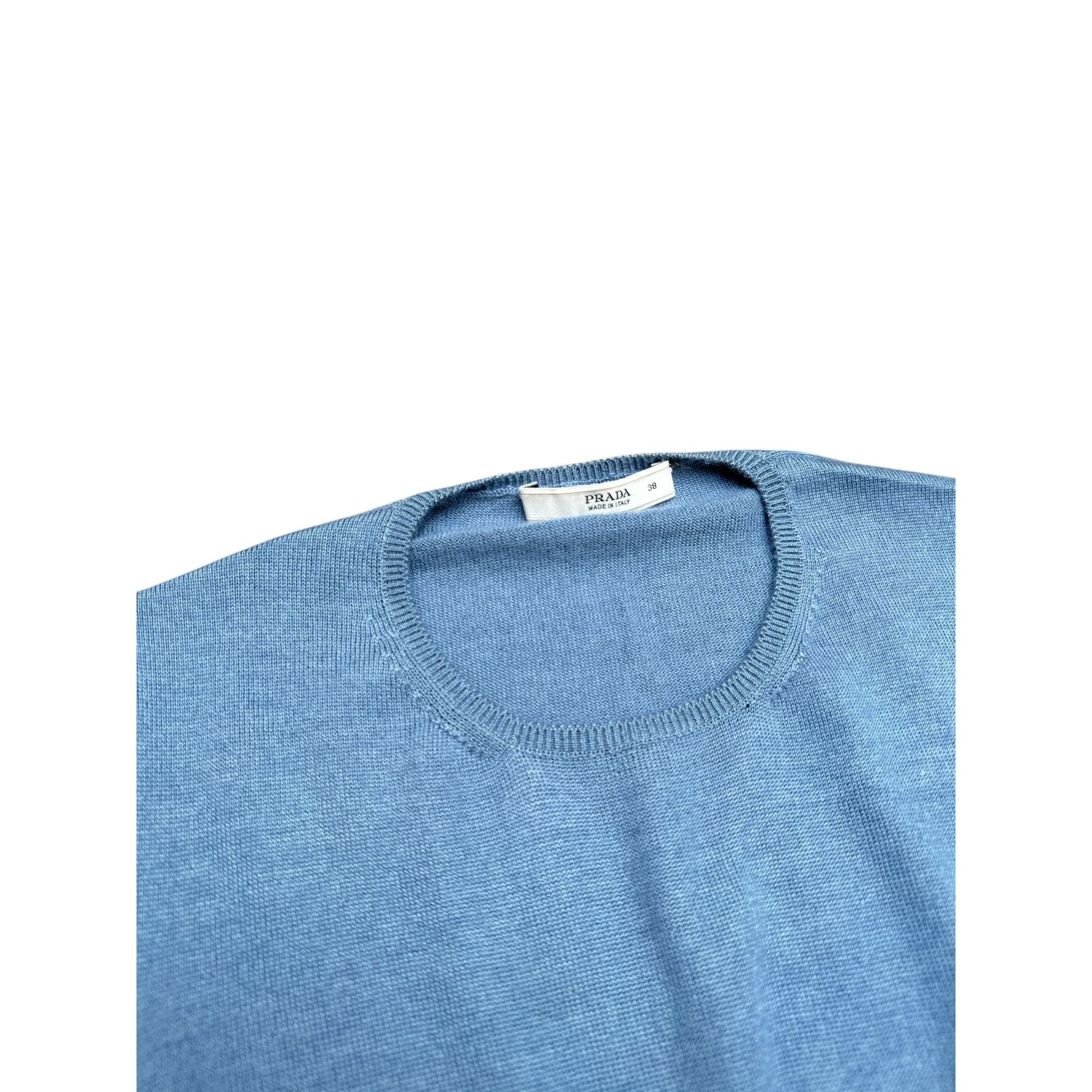 Prada Blue Cashmere Silk Short sleeves sweater Size XS / US 0-2 / IT 36-38 - 5 Thumbnail