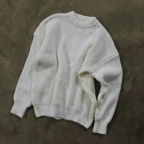 Japanese Brand × Vintage White washed vintage crew neck knit sweater Size US L / EU 52-54 / 3 - 4 Thumbnail