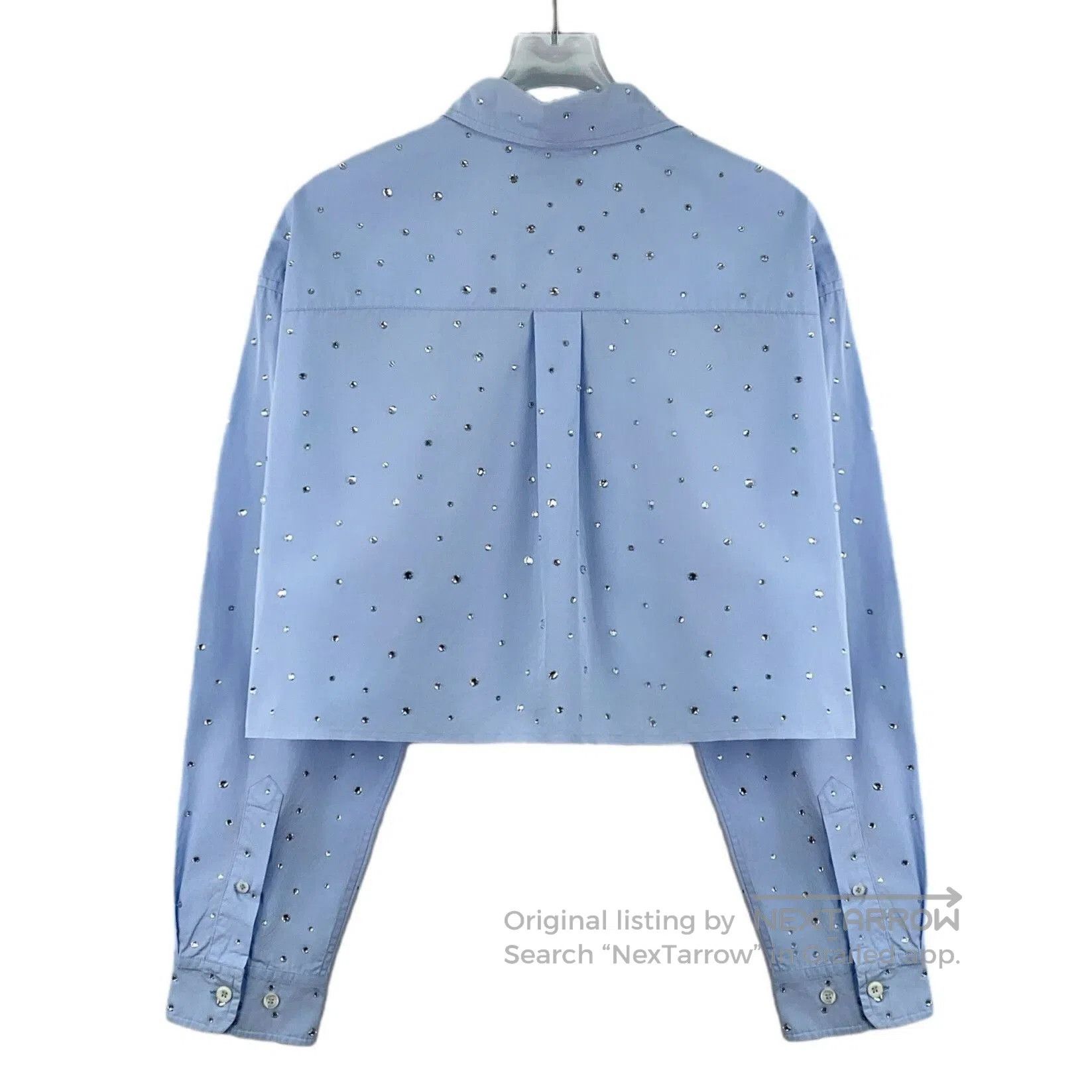 Miu Miu Miu Miu Blue Logo Crystal Cotton Shirt. Size XS / US 0-2 / IT 36-38 - 2 Thumbnail