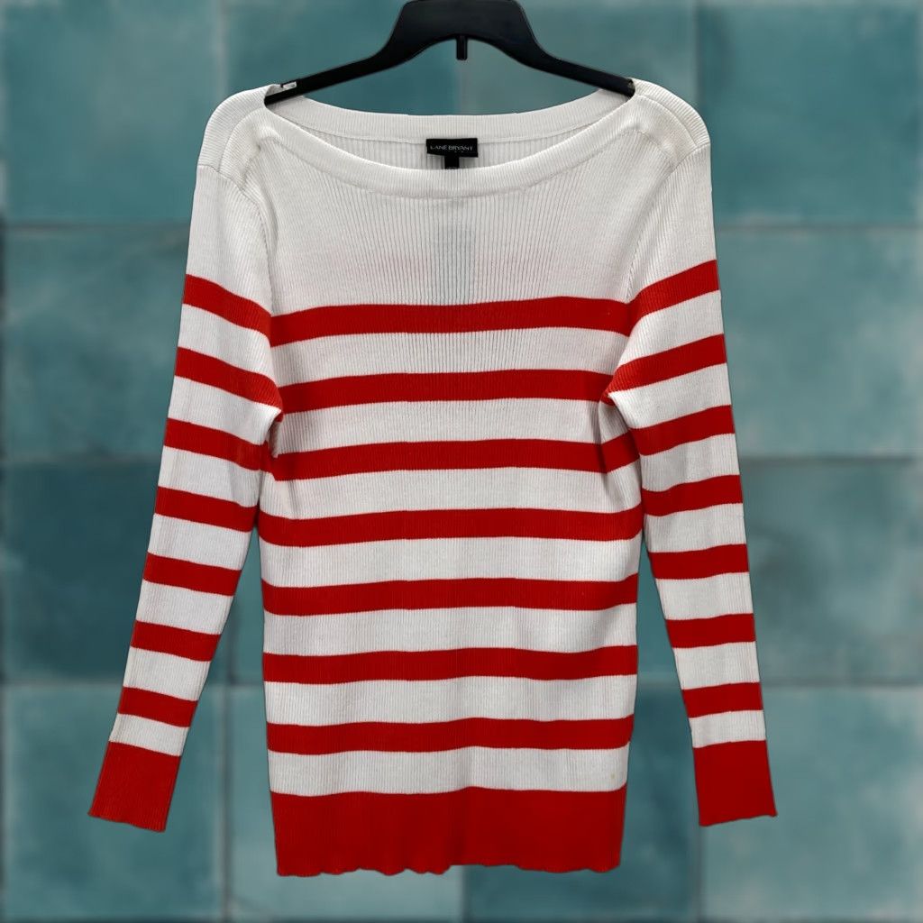 Vintage Lane Bryant Sweater 18/20 Red White Striped Boat Neck Button Nautical NWT Size XXL / US 16-18 / IT 52-54 - 1 Thumbnail
