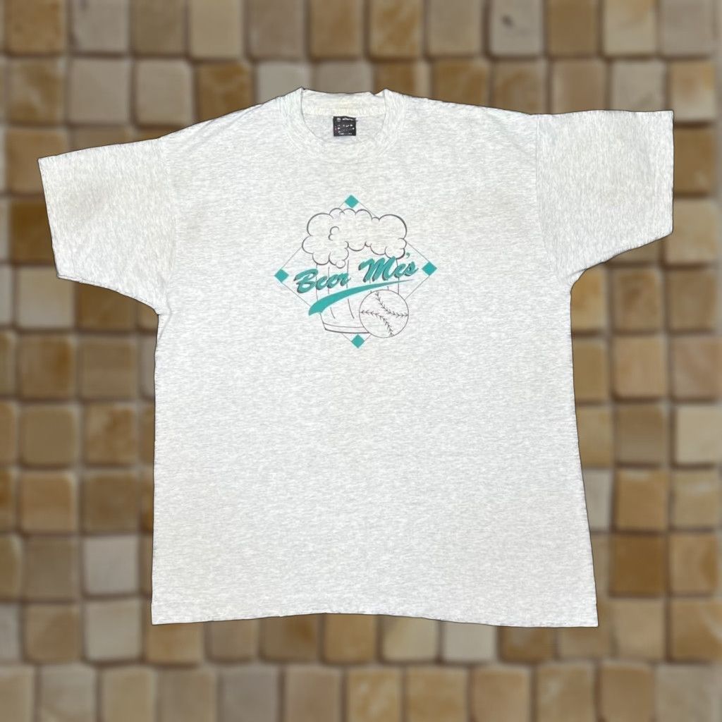 Fruit Of The Loom VINTAGE BEER ME’S Baseball Beer Novelty Graphic Single Stitch T-Shirt XL Mens Grey 90s Shirt Size US XL / EU 56 / 4 - 1 Thumbnail