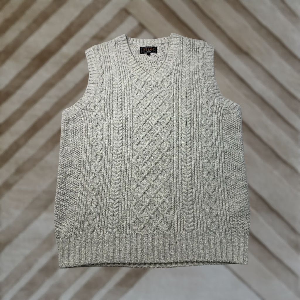 Beams Plus Beams Plus Mens Sweater Vest Cable-Knit V-Neck Multicolor Large Cotton Linen Blend Size US L / EU 52-54 / 3 - 1 Thumbnail