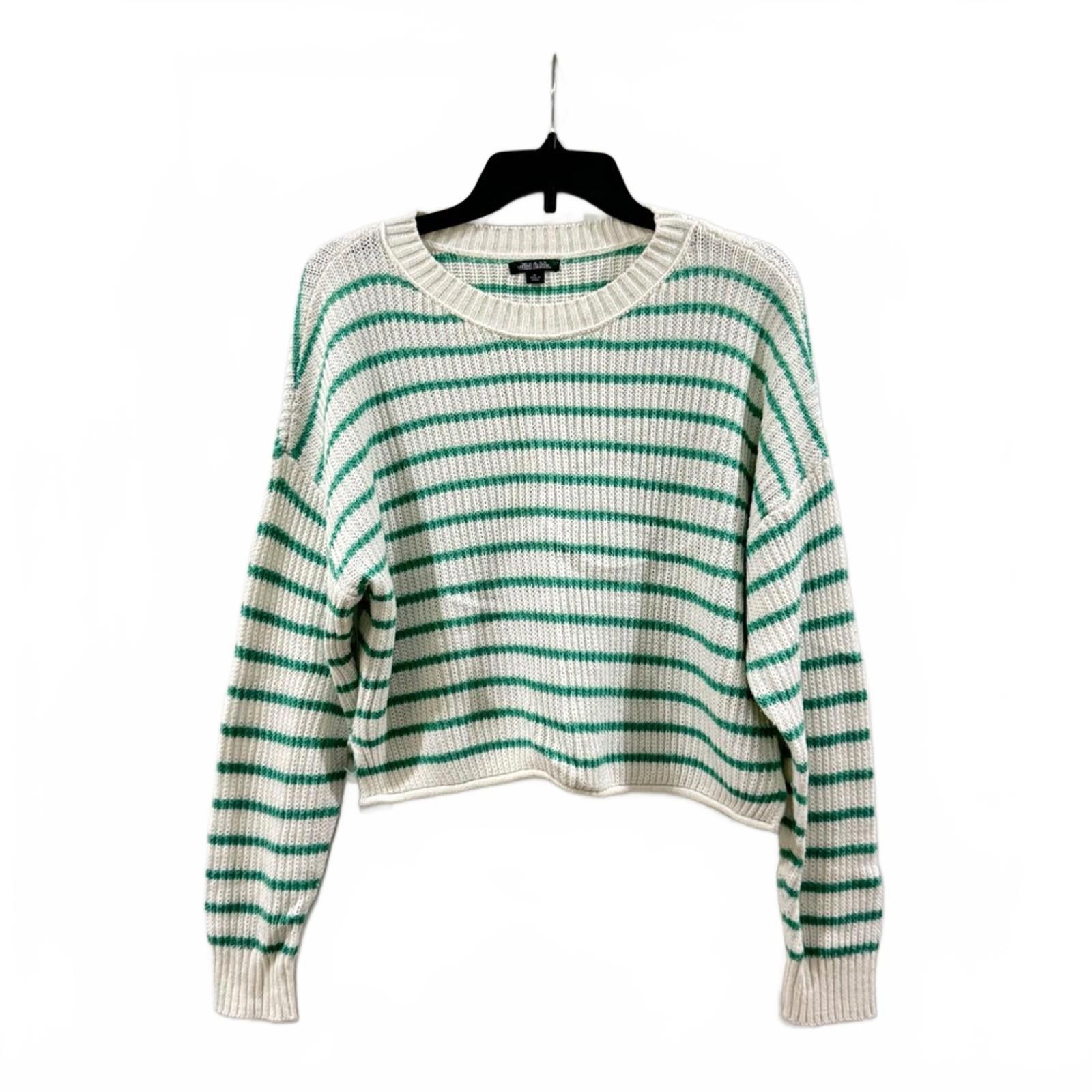 Designer Wild Fable White & Green Stripe Knit Sweater- Size Medium Size M / US 6-8 / IT 42-44 - 1 Thumbnail