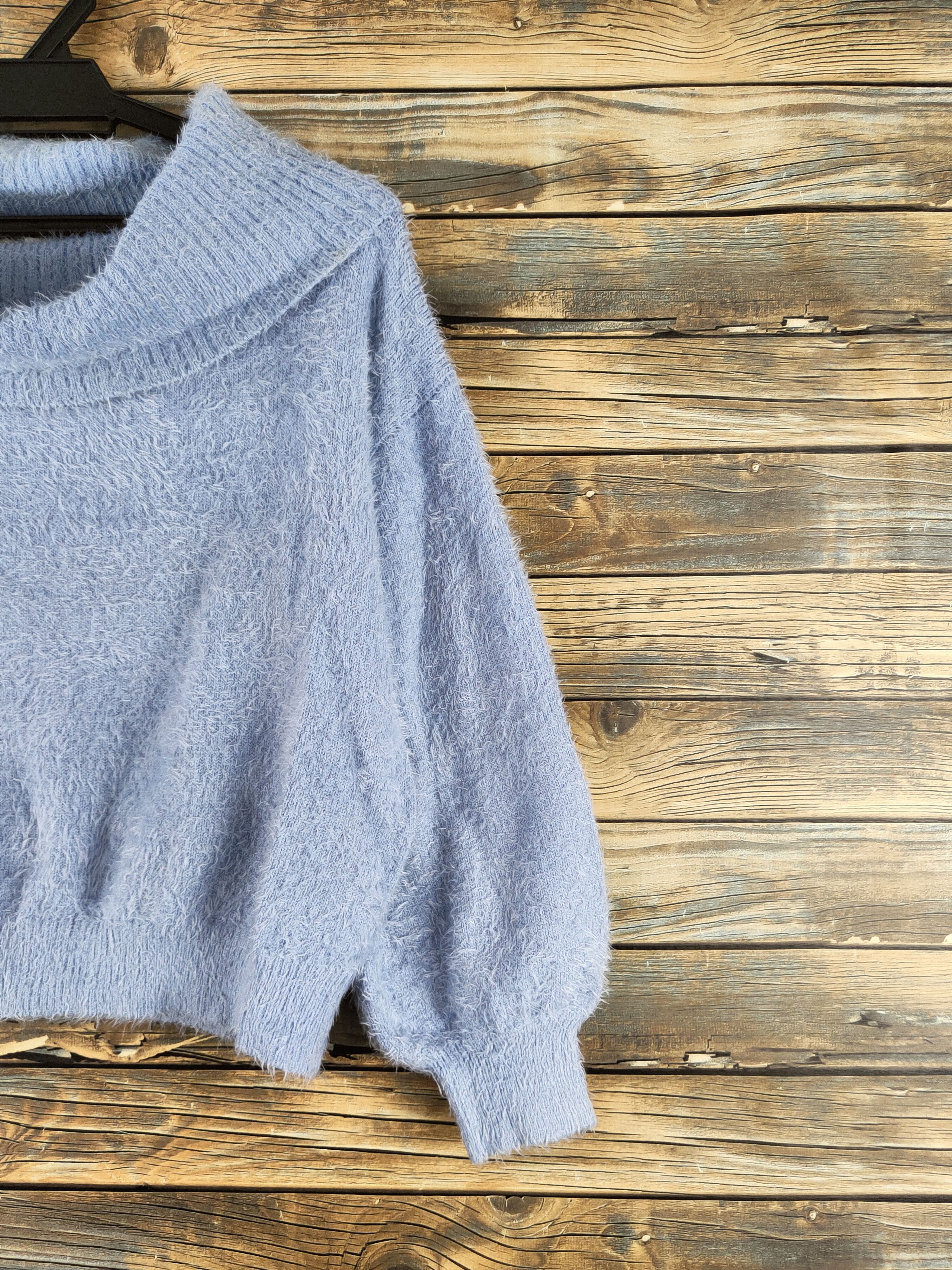 Japanese Brand Earth Music & Ecology Blue Fur Mohair Knitwear #46-549 Size S / US 4 / IT 40 - 5 Thumbnail