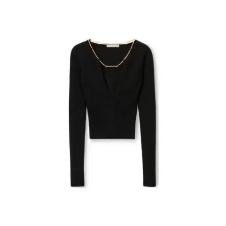 Alexander Wang Alexander Wang Long Sleeve V-Neck Cropped Sweater - Size XS / US 0-2 / IT 36-38 - 1 Thumbnail