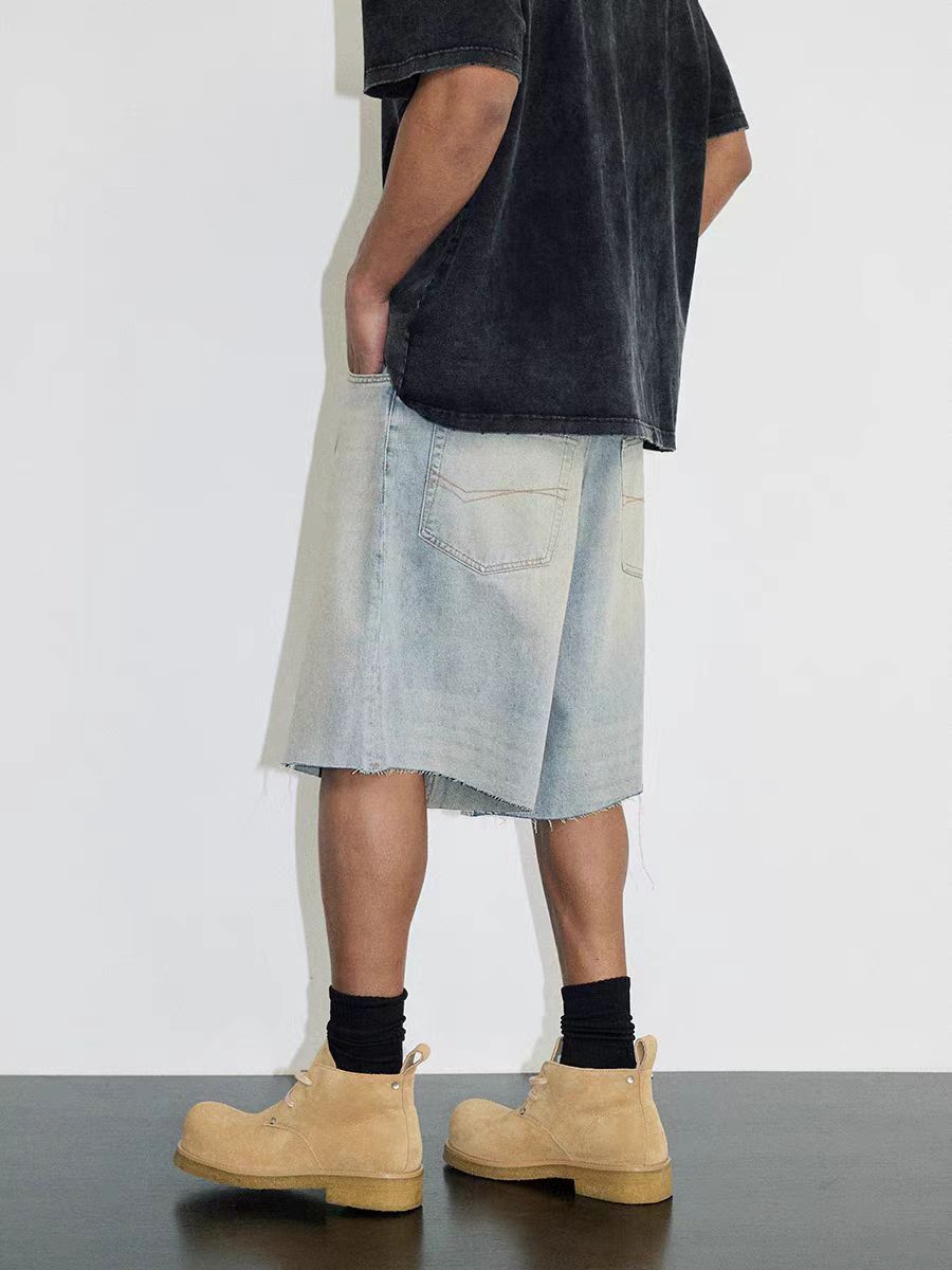 Street washed hip hop skateboard denim shorts