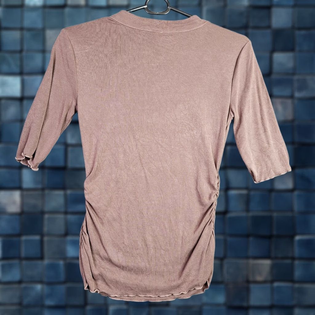 Free People Free People Women’s Small Pink Ribbed Ruched Short Sleeve Top Shirt Adults S Pink Solid All Seasons Regular Fit Size S / US 4 / IT 40 - 1 Thumbnail