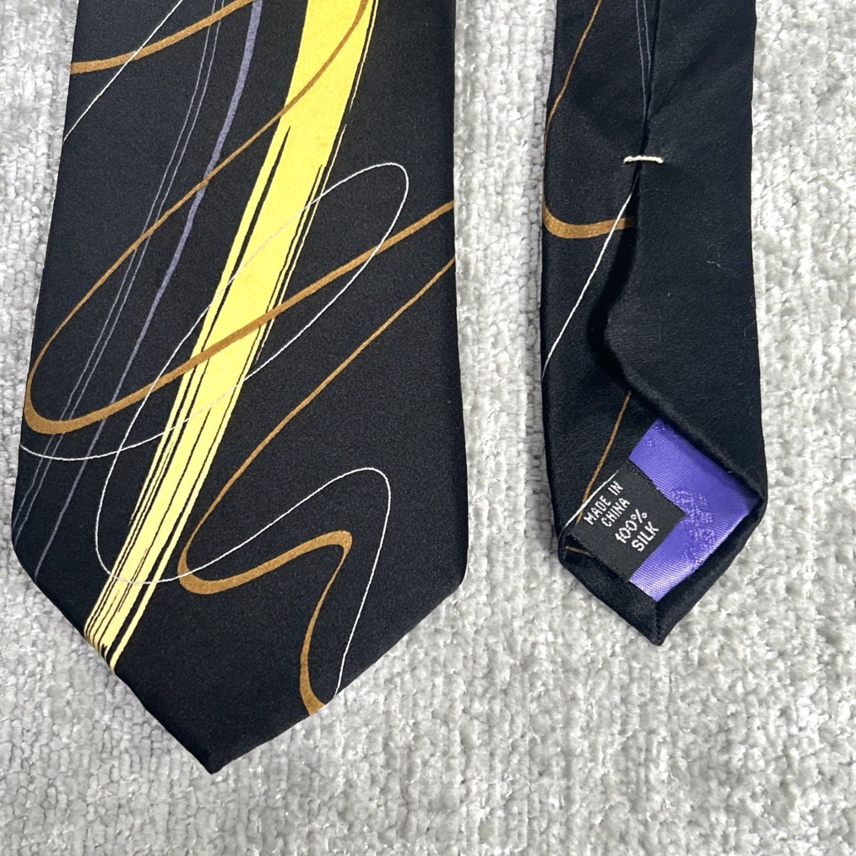Vintage Garcia Necktie Tie Men One Size Black 100% Silk Geometric Happy Birthday Collection Abstract 60" Long Classic Width Designer Vintage: No Size ONE SIZE - 4 Thumbnail