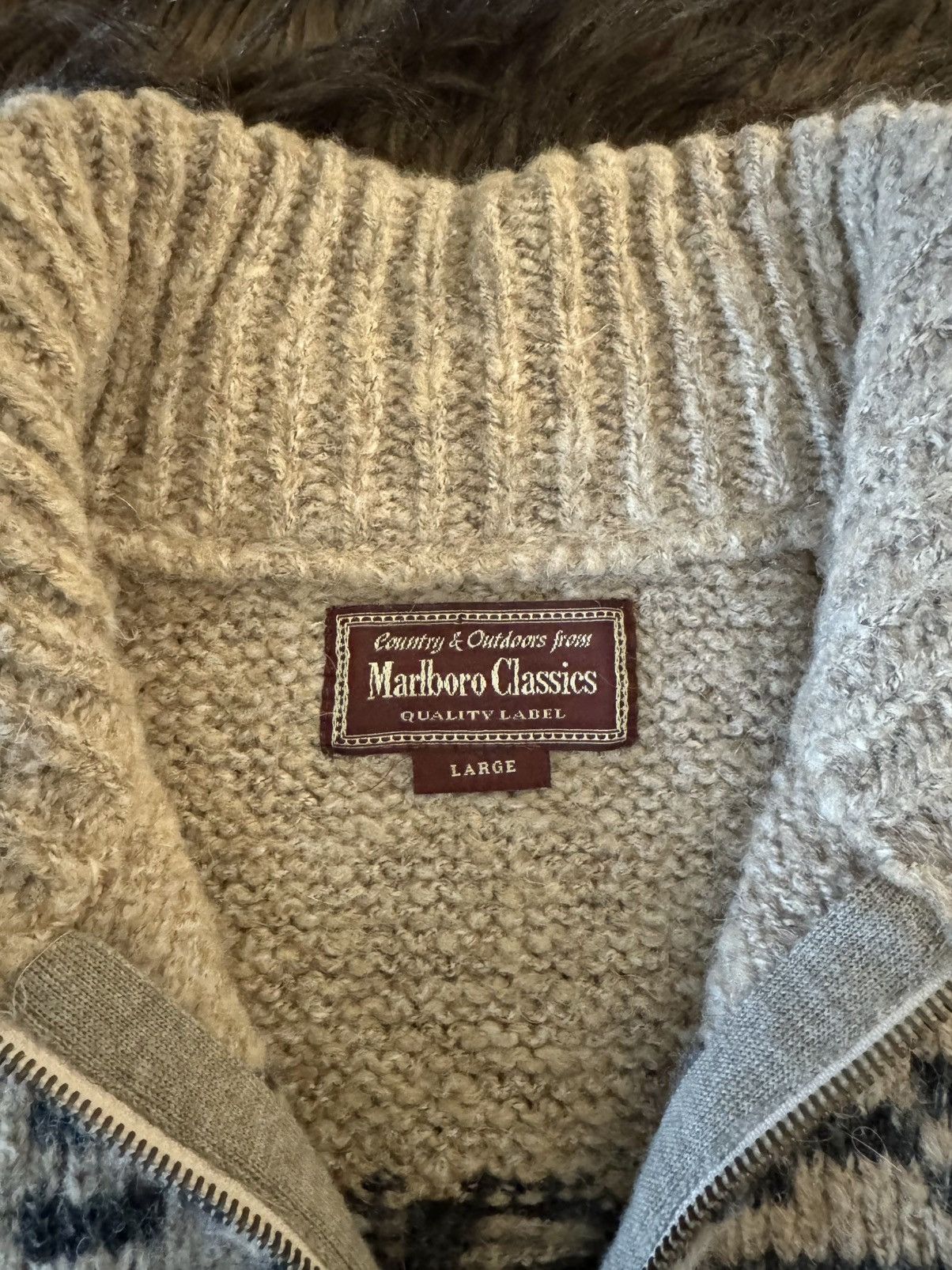Marlboro Vintage Marlboro Classics Wool Pattern Knit Quarter Sweater Size US L / EU 52-54 / 3 - 2 Thumbnail