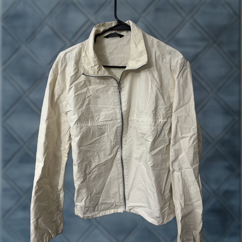 DKNY DKNY White Bomber Jacket Full Zip Mock Neck Unisex Adults M White Pocket Size M / US 6-8 / IT 42-44 - 1 Thumbnail