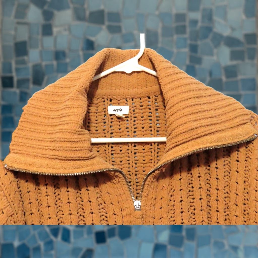 Vintage Aerie Women's M Brown 1/2 Zip Loose Knit Long Sleeve Sweater Shirt Size M / US 6-8 / IT 42-44 - 1 Thumbnail