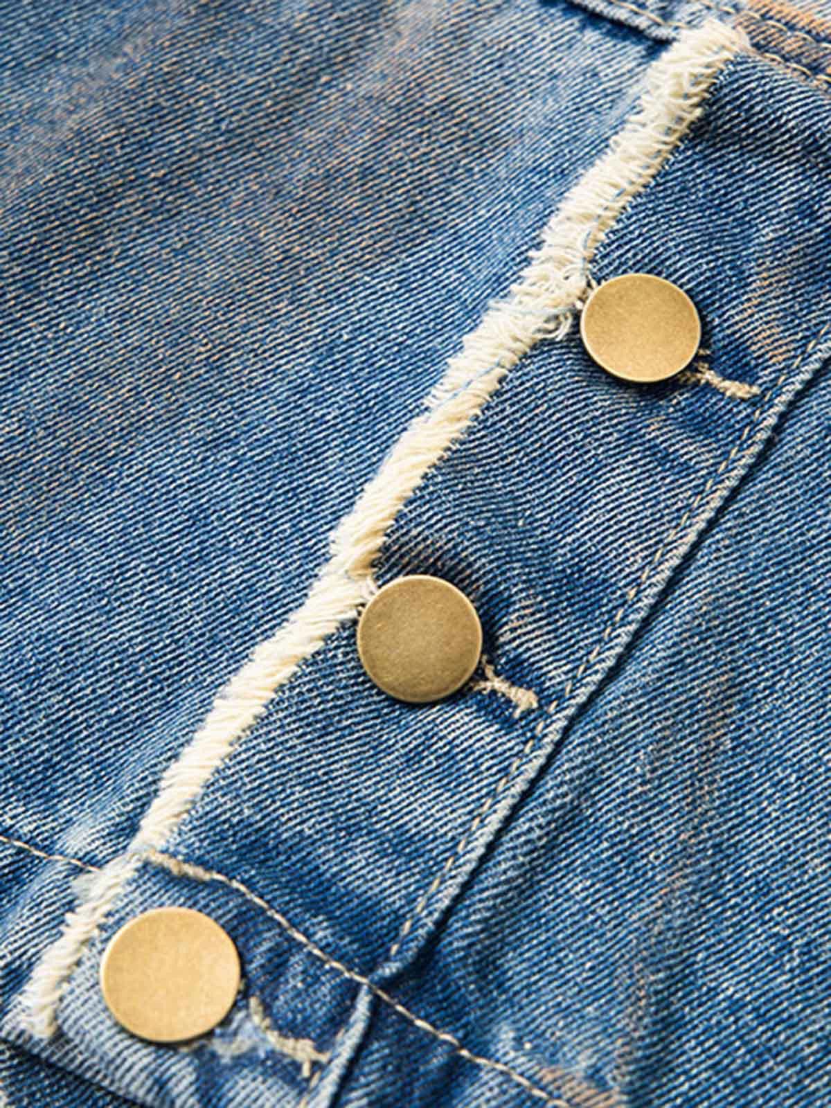 Jean Distressed Buttons Raw Edge Dirty Denim Shorts Size US 32 / EU 48 - 3 Thumbnail