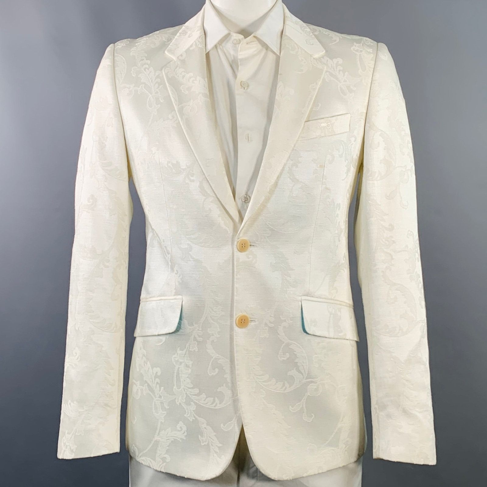 Moods of Norway MOODS OF NORWAY White Jacquard Cotton Notch Lapel Sport Coat Size 42R - 1 Thumbnail